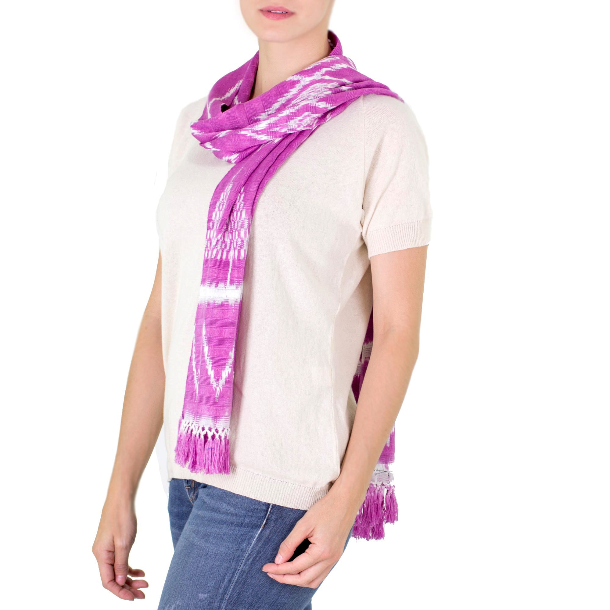 Solola Orchids Light Fuchsia Backstrap Loom Cotton Scarf from Guatemala