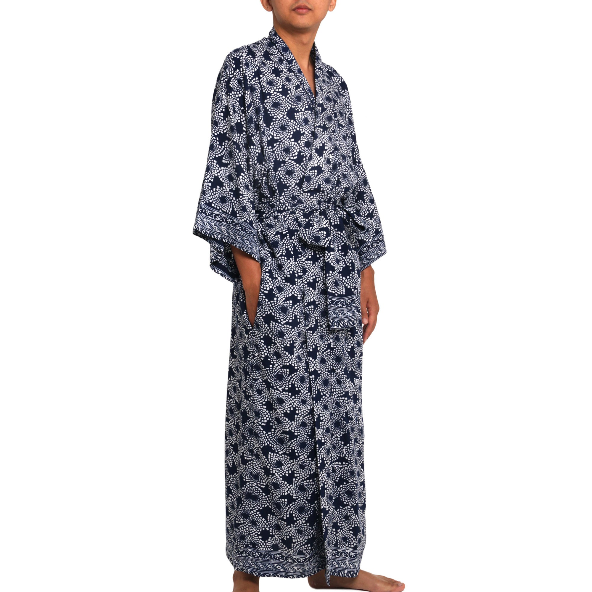 Navy Blue Nebula Men's Batik Robe