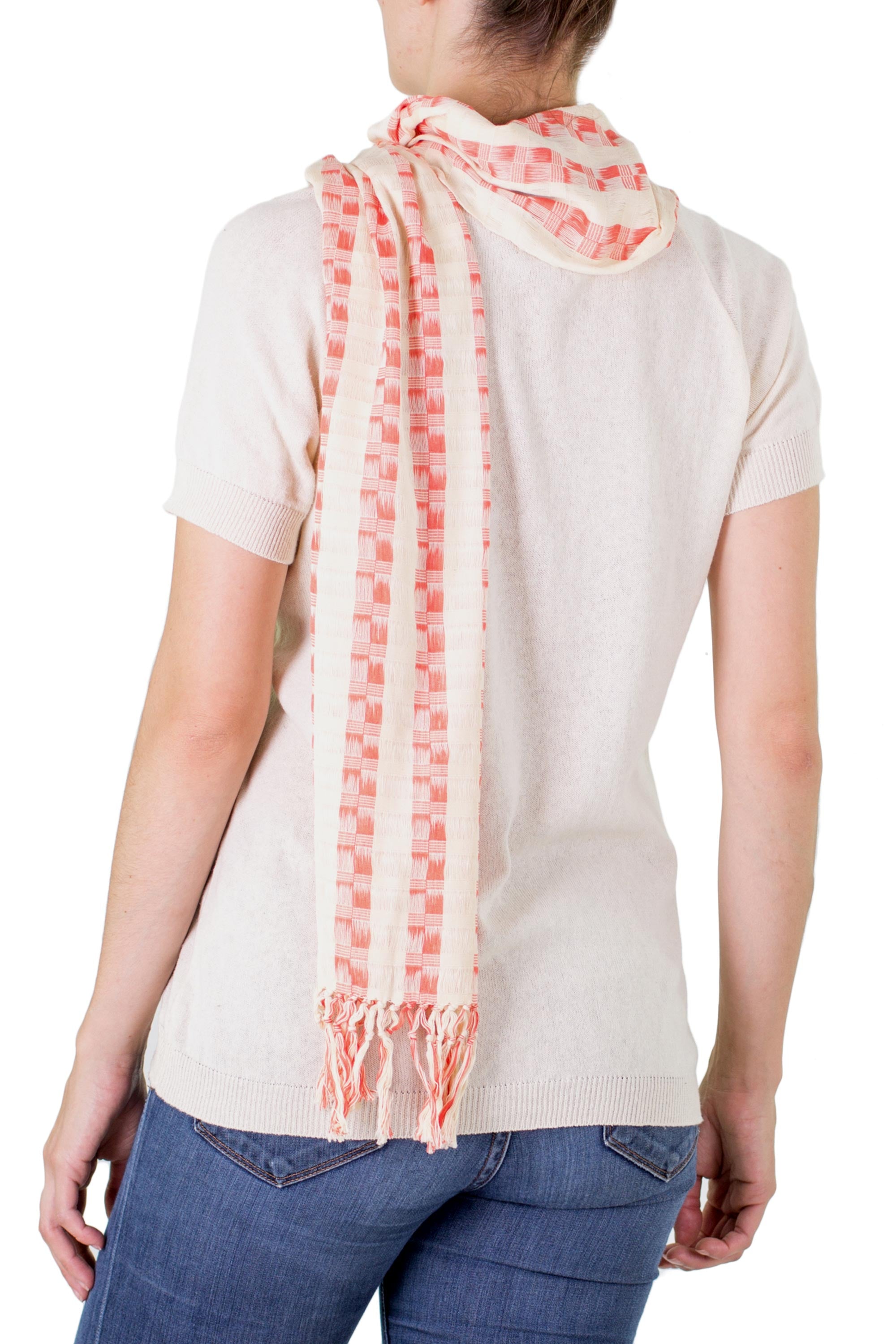 Salmon Checks Multicolor Cotton Scarf