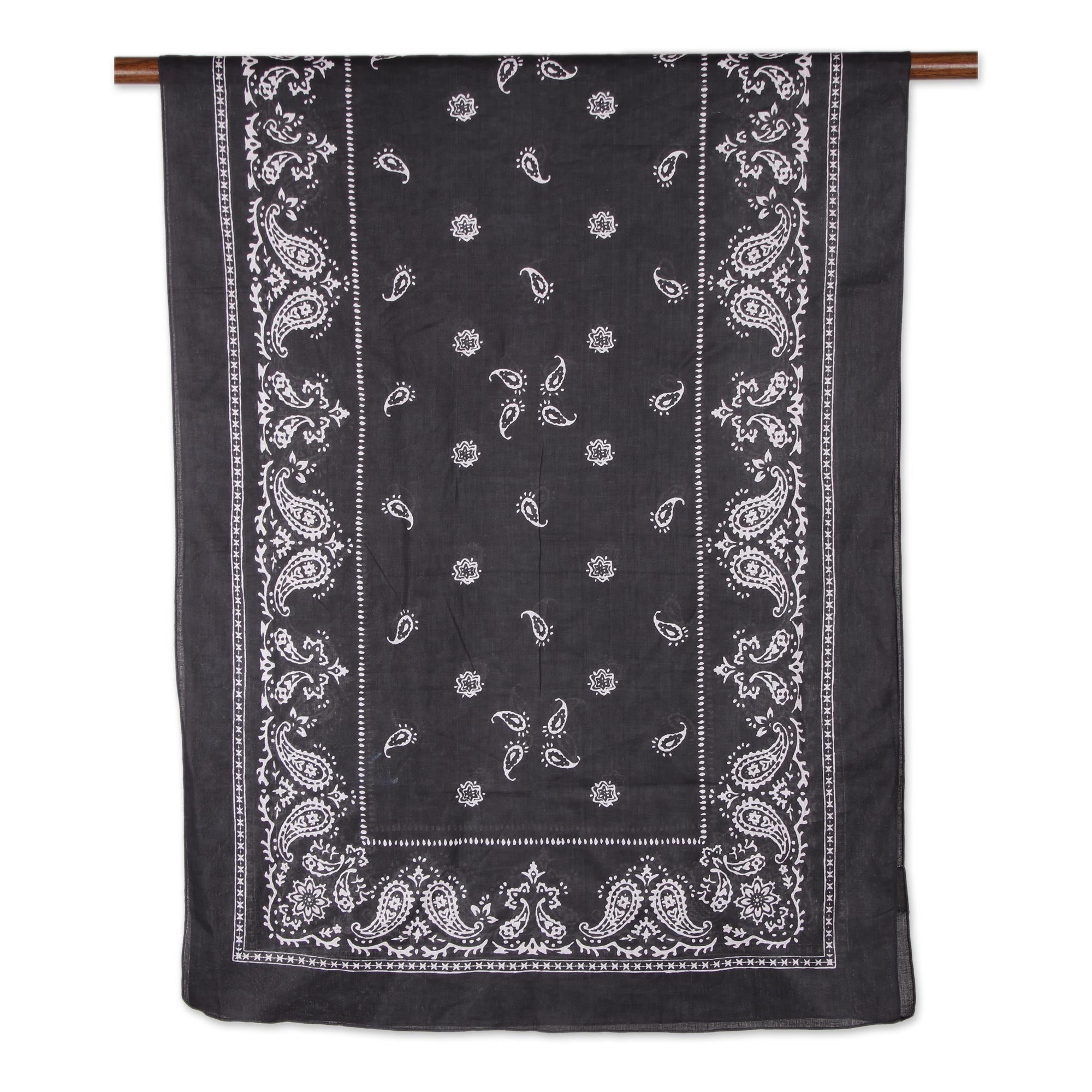 Paisley Charcoal Paisley Print Cotton Shawl in Charcoal from India