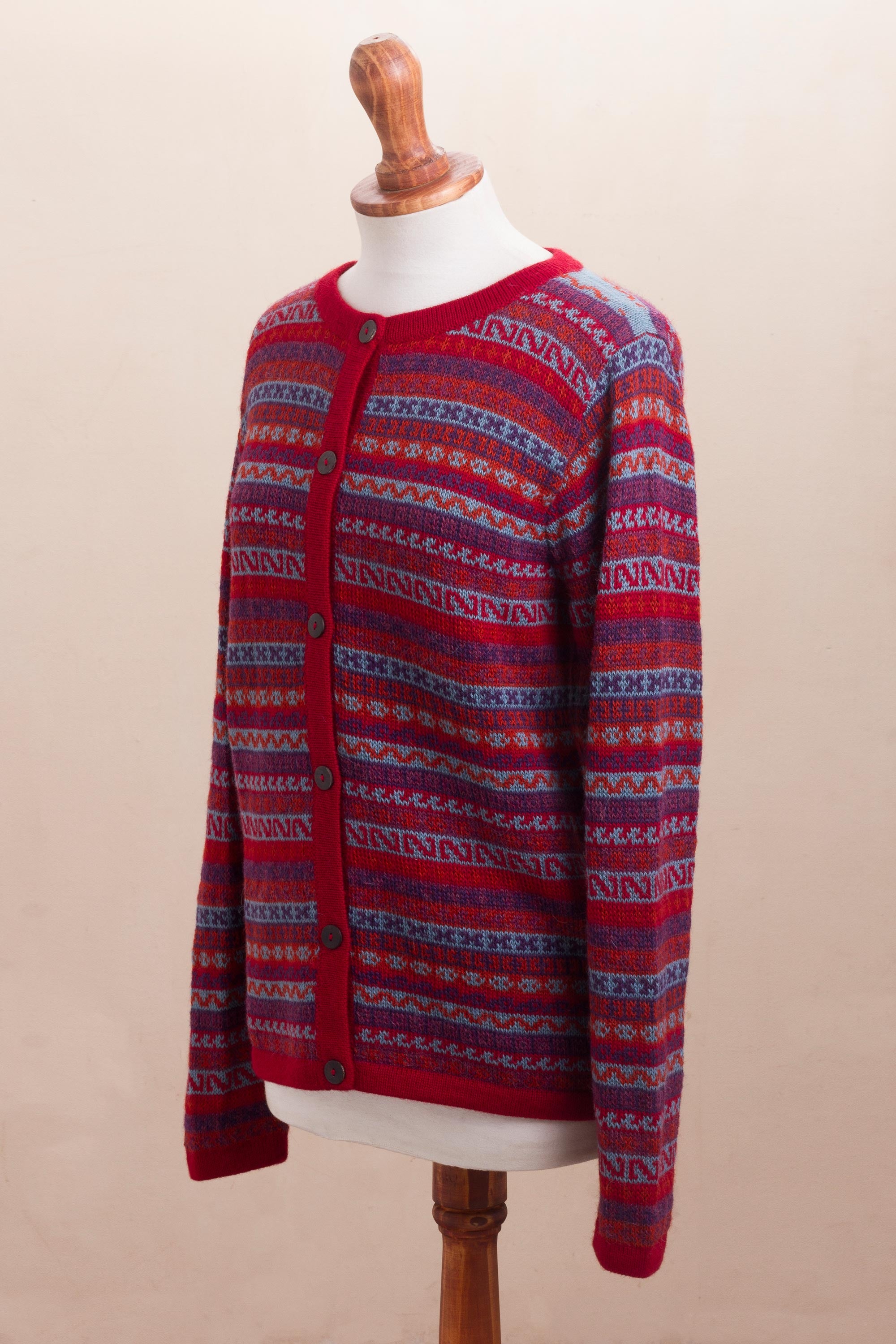 Andean Appeal Striped 100% Alpaca Cardigan Crafted in Peru