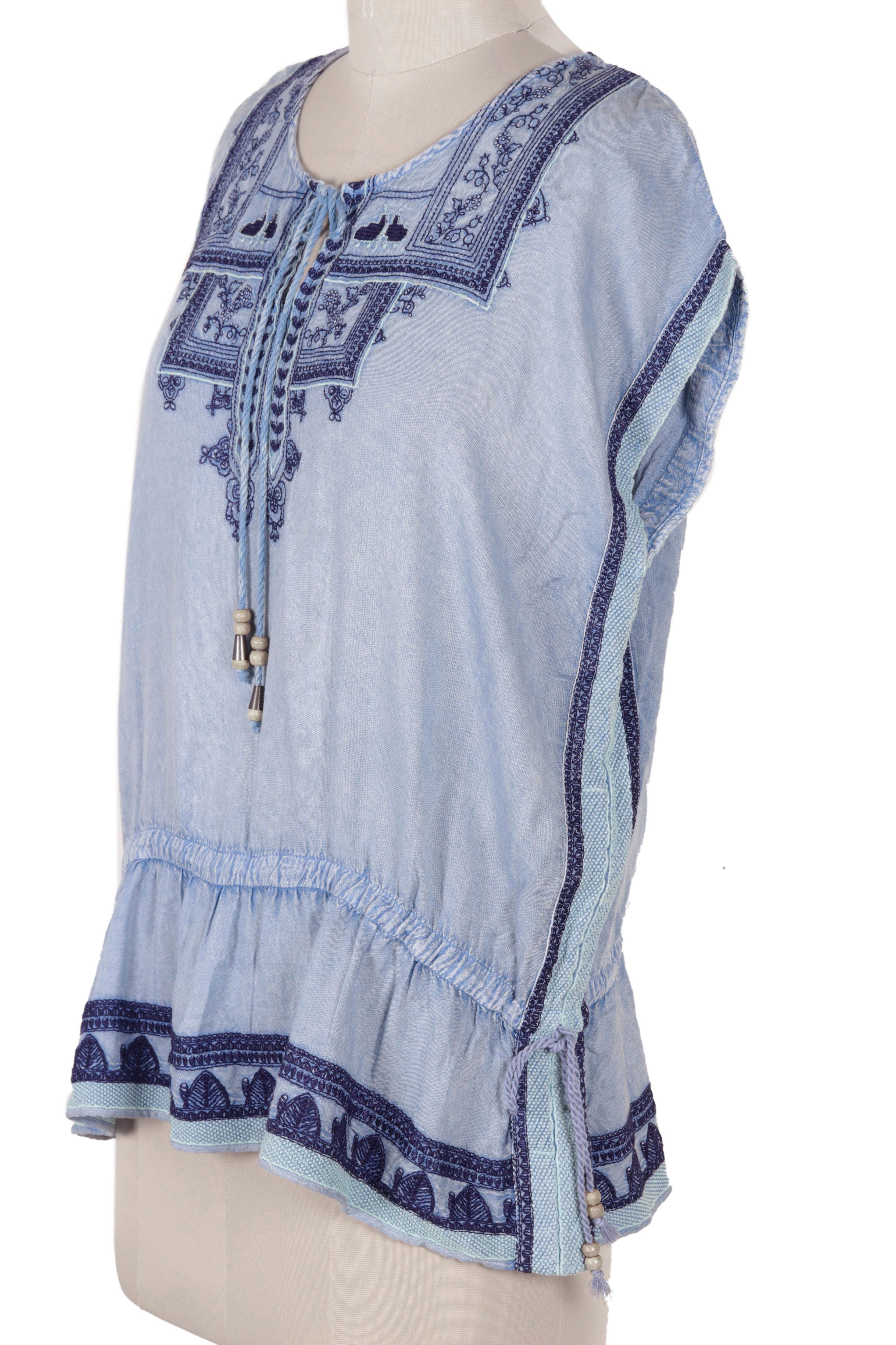 Jaipur Chic Light Blue Embroidered Viscose Blouse