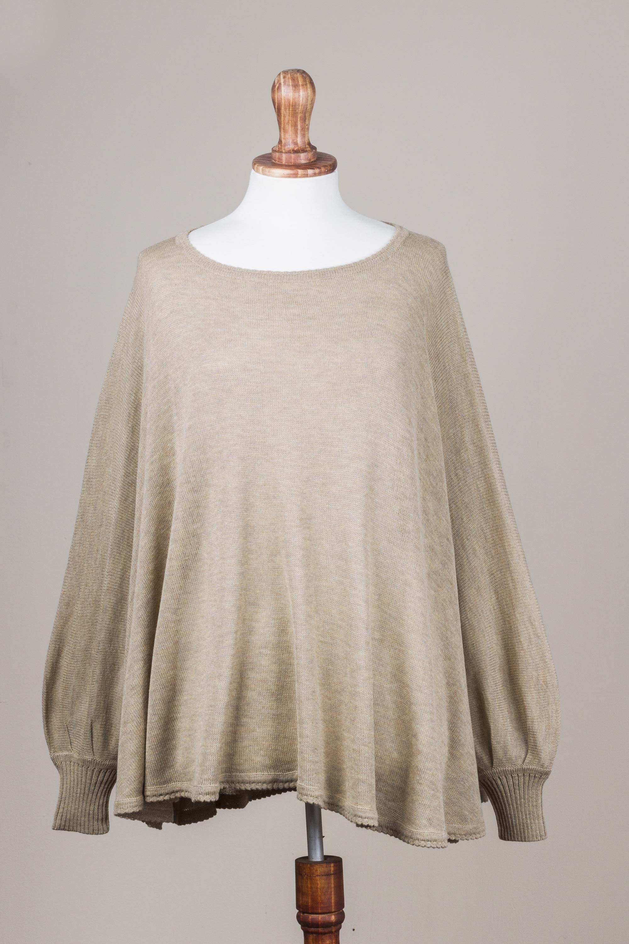 Coastal Breeze Soft Knit Bohemian Style Light Tan Drape Sweater from Peru