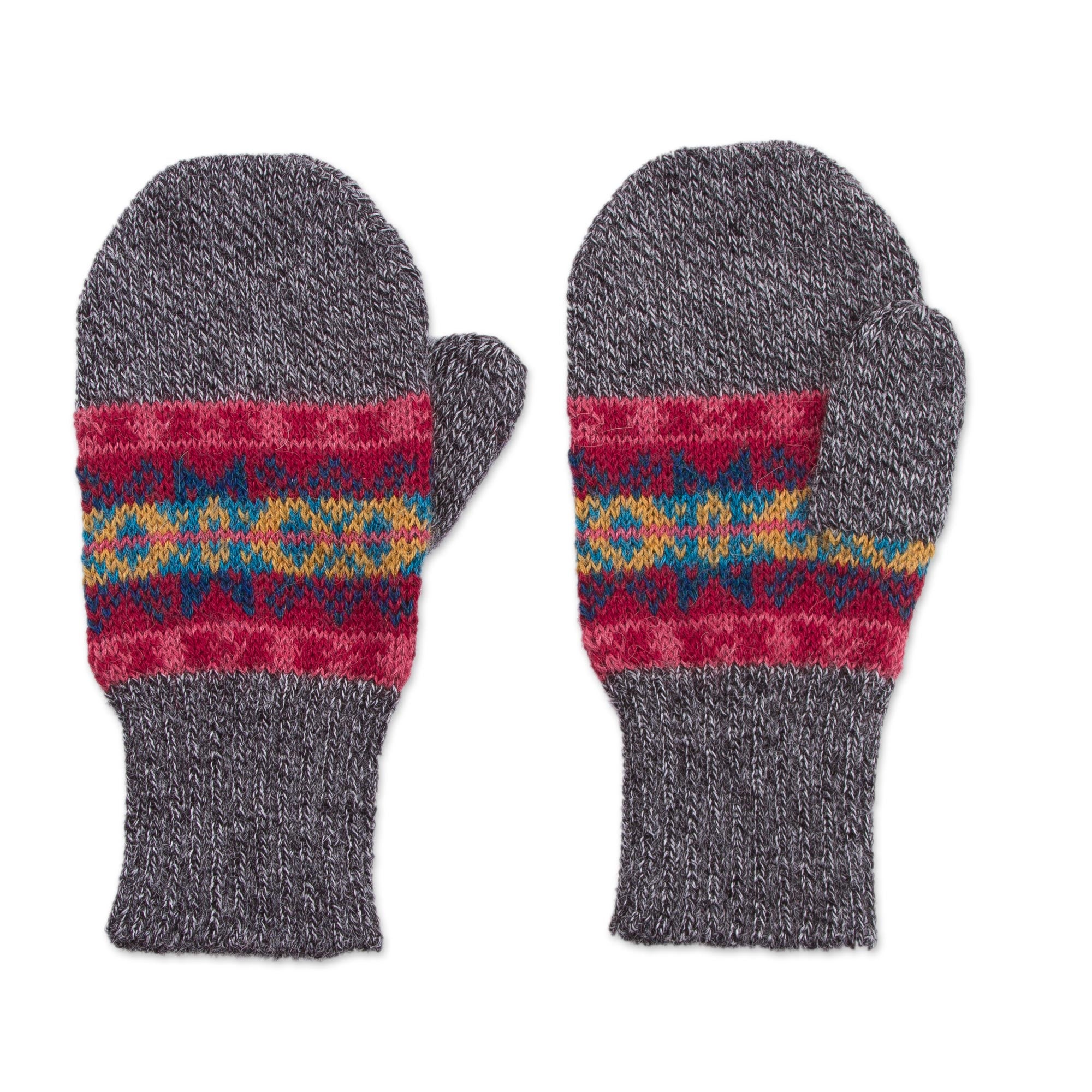 Multicolored Inca Multicolored Knit 100% Alpaca Mittens from Peru