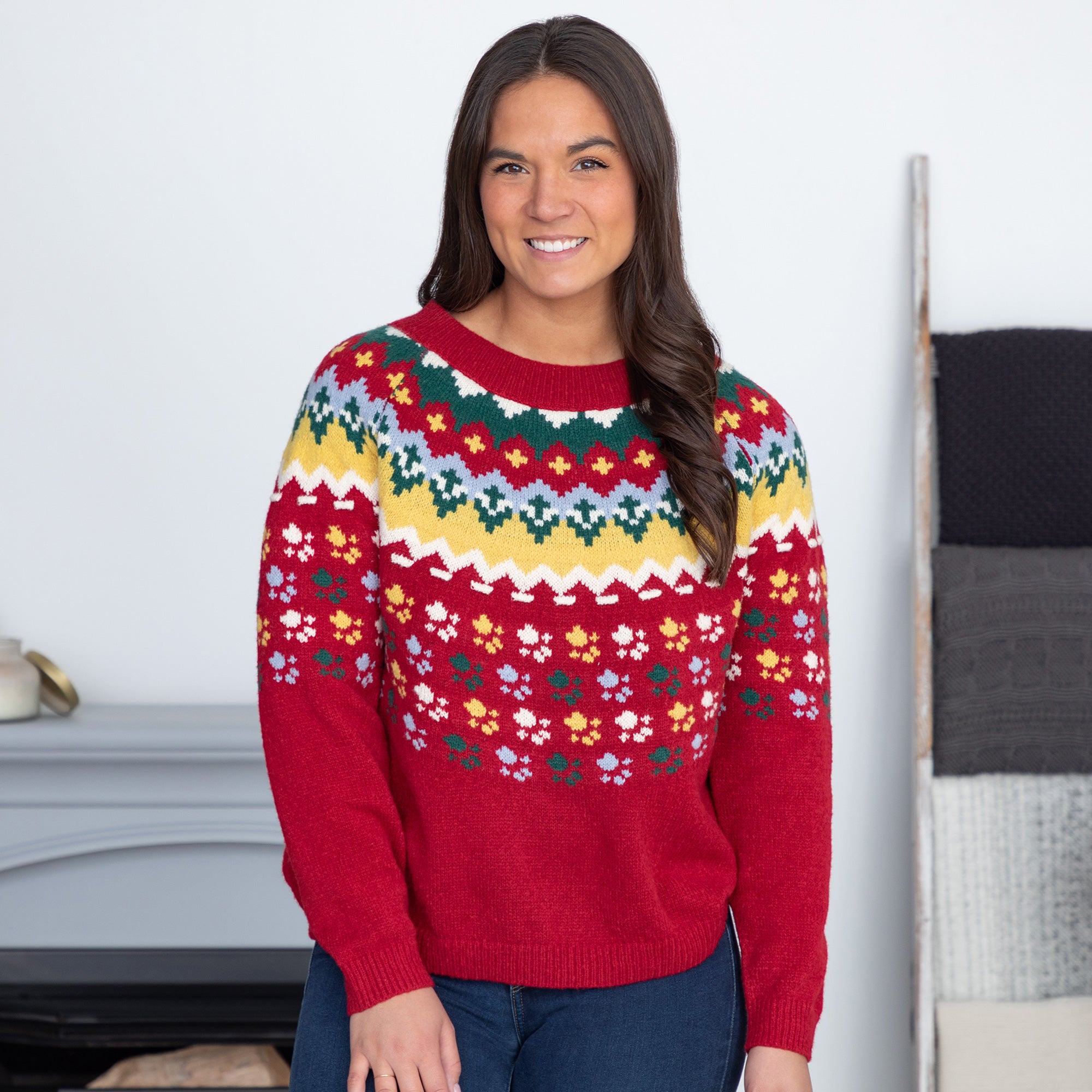 Nordic Paw Print Knitted Sweater