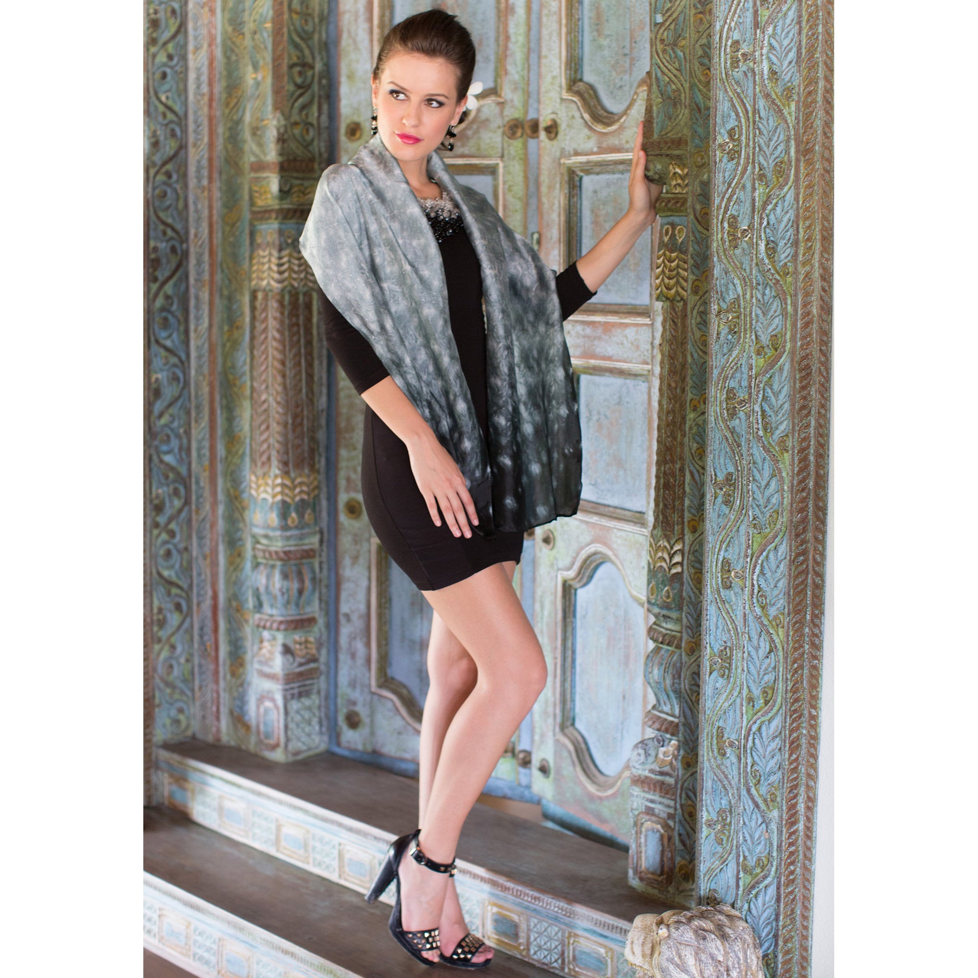 Mottled Black Tie Dye Scarf