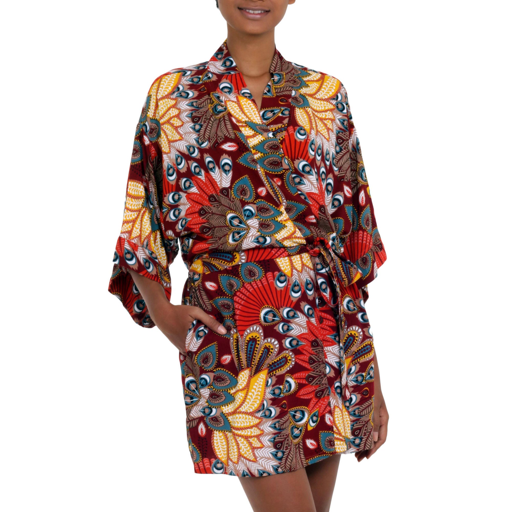 Brush Fire Red Peacock Rayon Robe