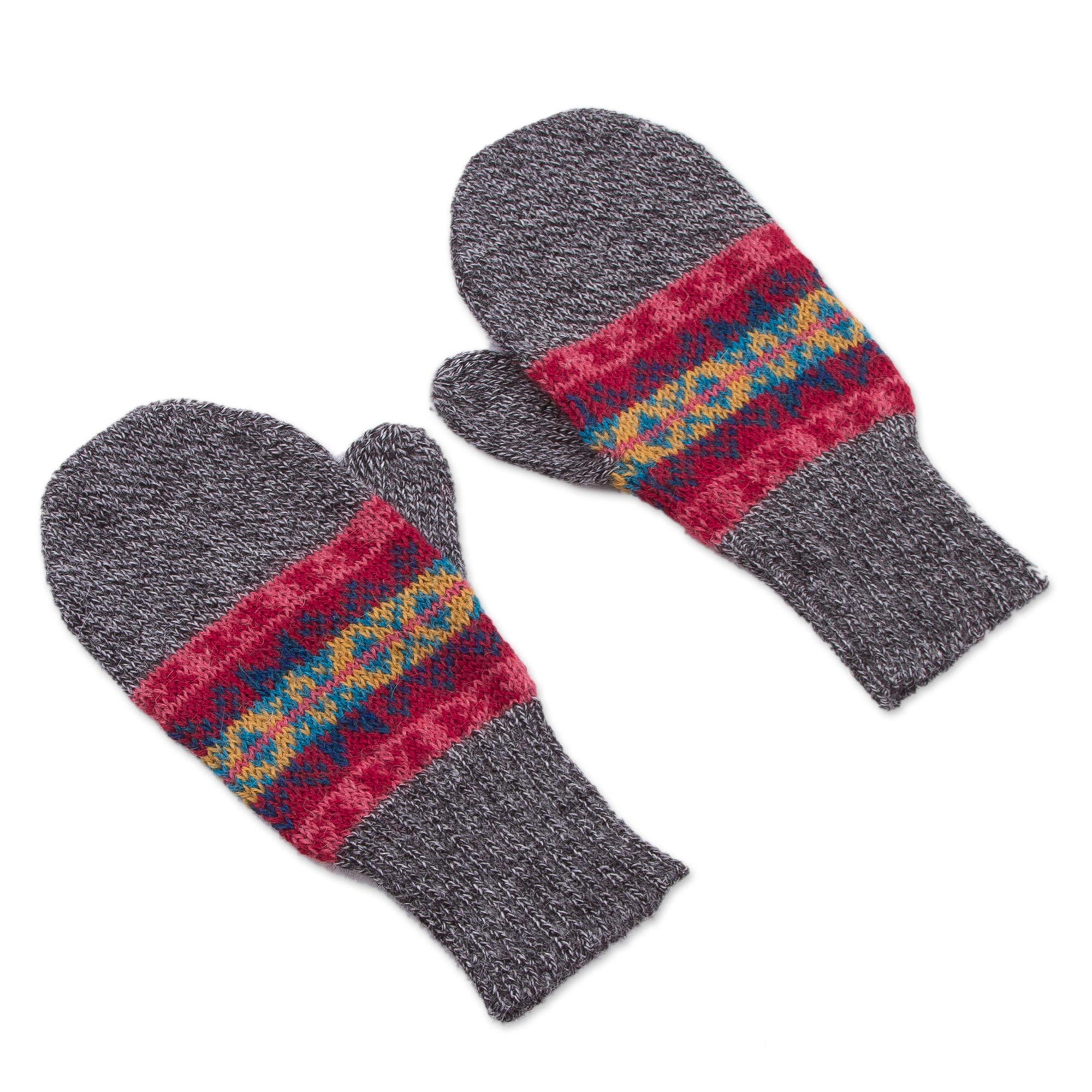 Multicolored Inca Multicolored Knit 100% Alpaca Mittens from Peru