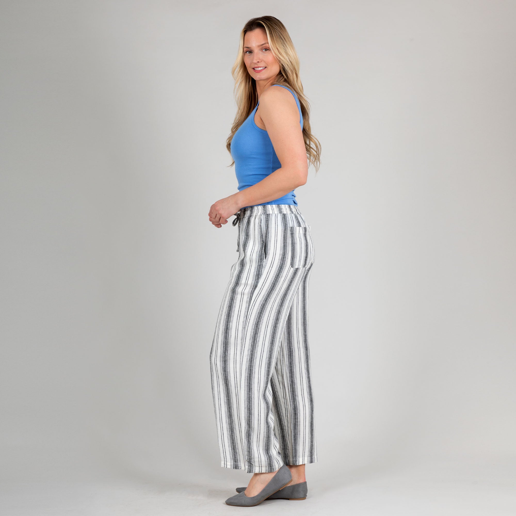 Women's Striped High-Rise Wide-Leg Pants