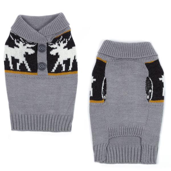 Gray Moose Shawl Collar Dog Sweater