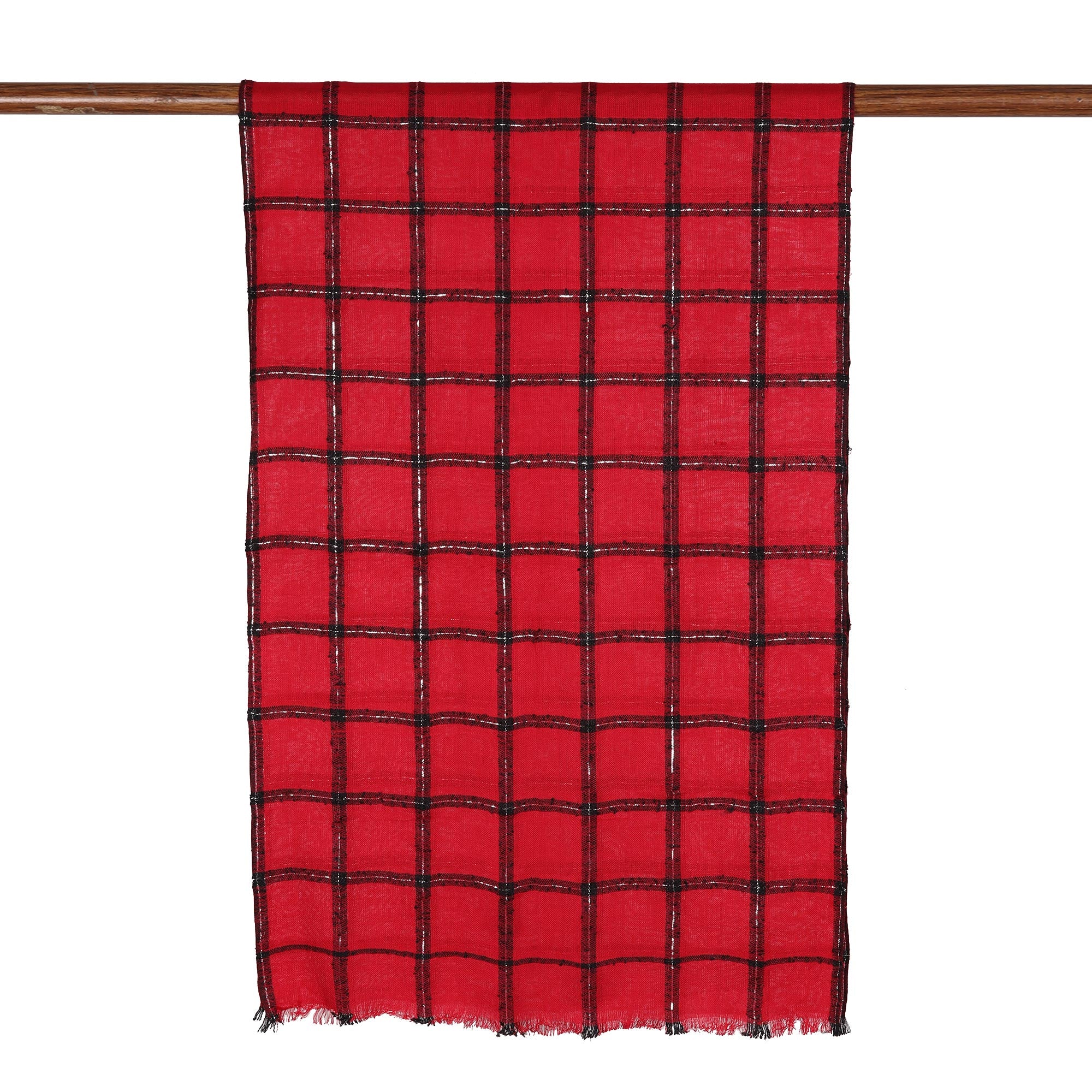 Crimson Checks Checked Viscose Blend Wrap Scarf in Crimson from India