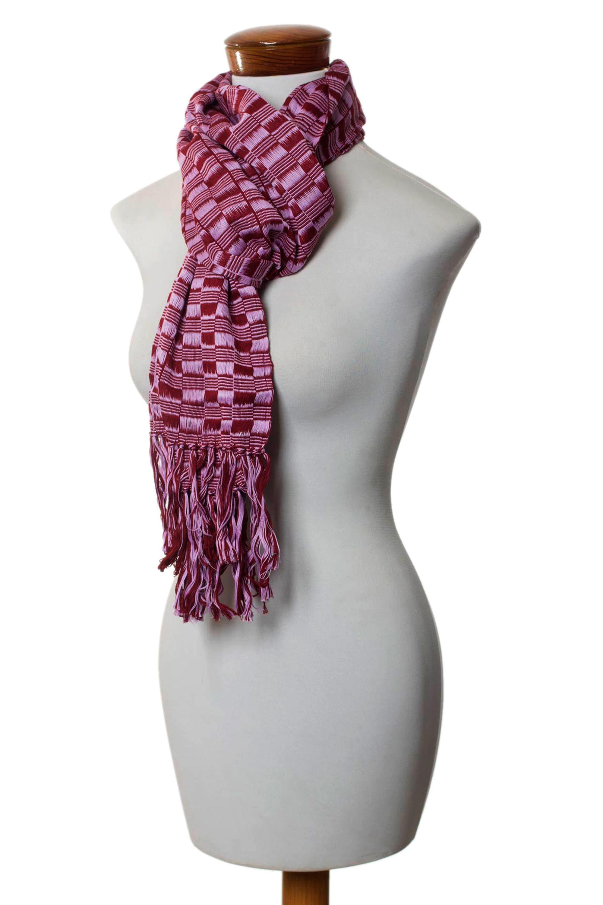 Exotic in Purple Maroon Guatemalan Hand-woven Cotton Scarf