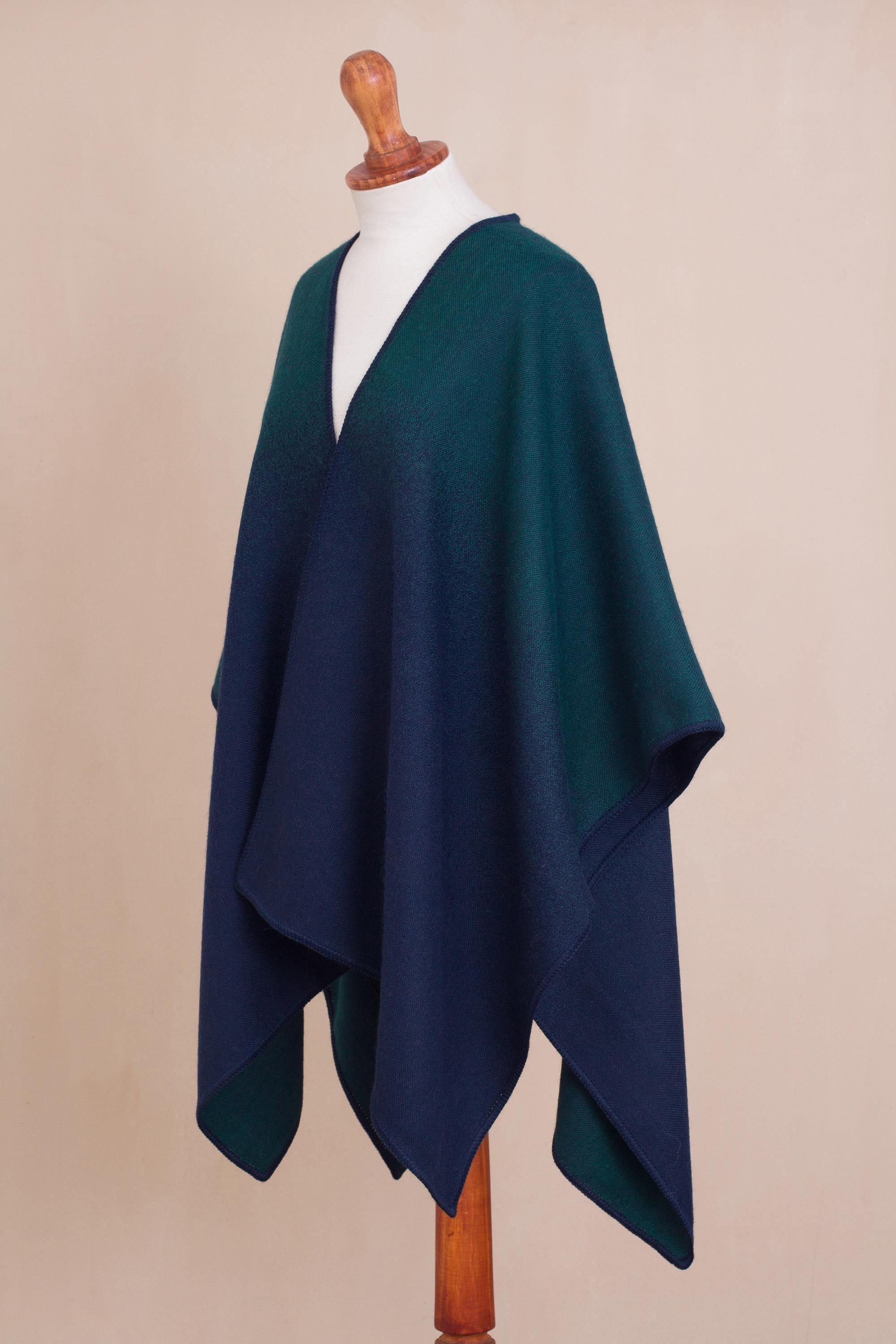 Andean Vistas Reversible Alpaca Blend Ruana in Navy and Kelly Green