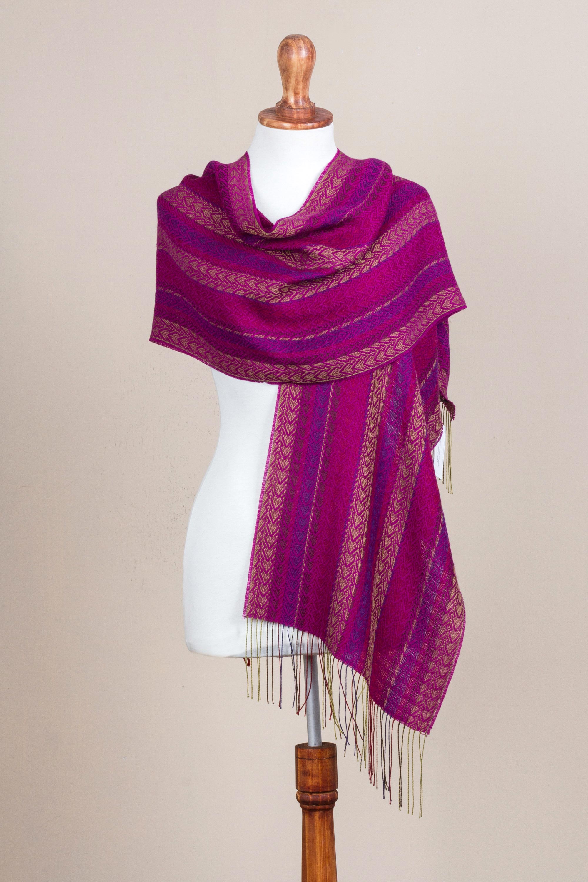 Effortless Style Alpaca Blend Wrap Scarf with Wave Motifs from Peru