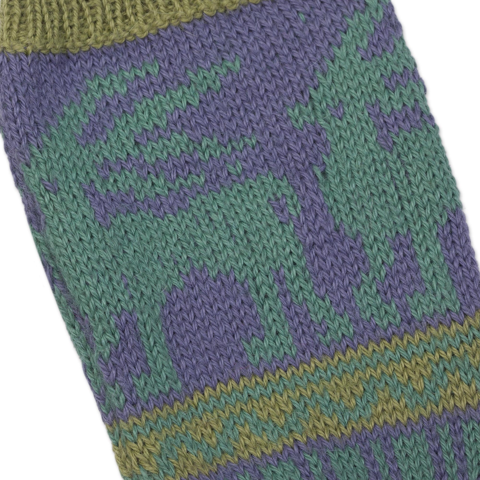 Inca Landscape Blue & Green Alpaca Fingerless Gloves