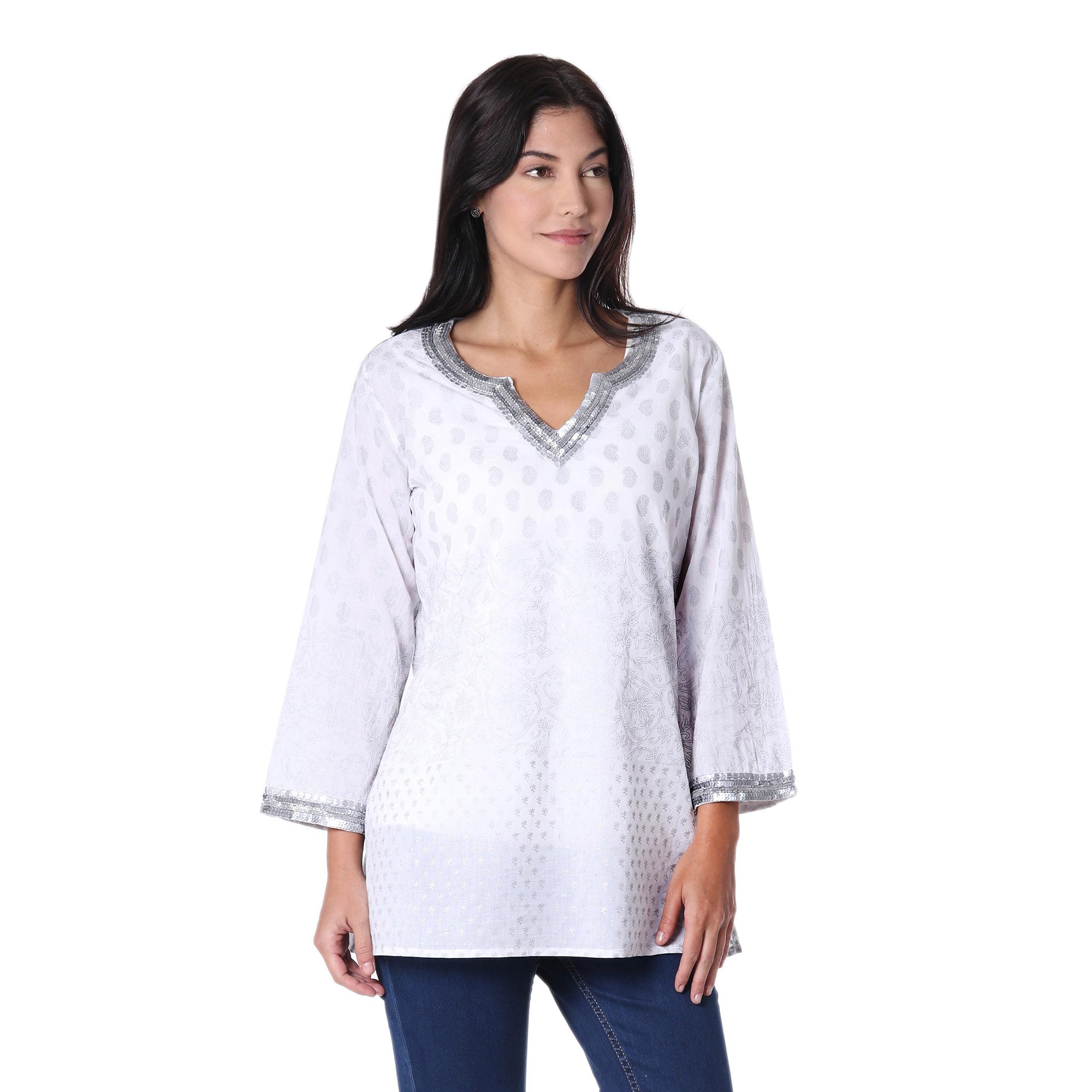 Silver Diva Metallic & White Cotton Tunic