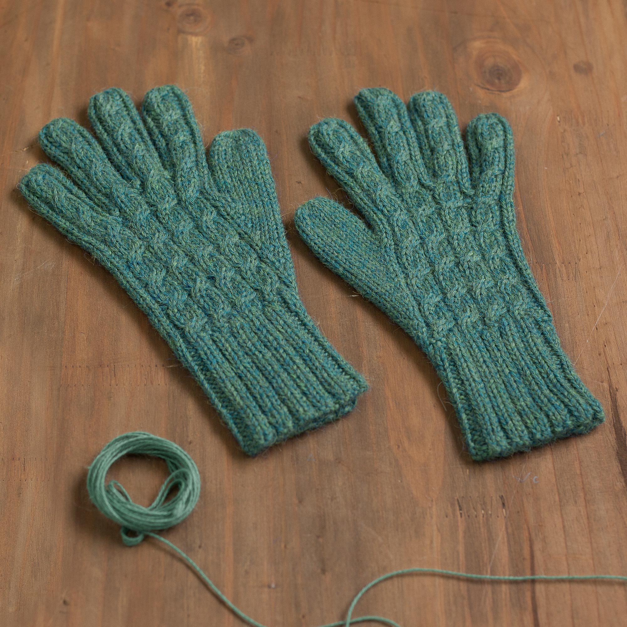 Winter Delight in Jade 100% Alpaca Gloves in Jade from Peru