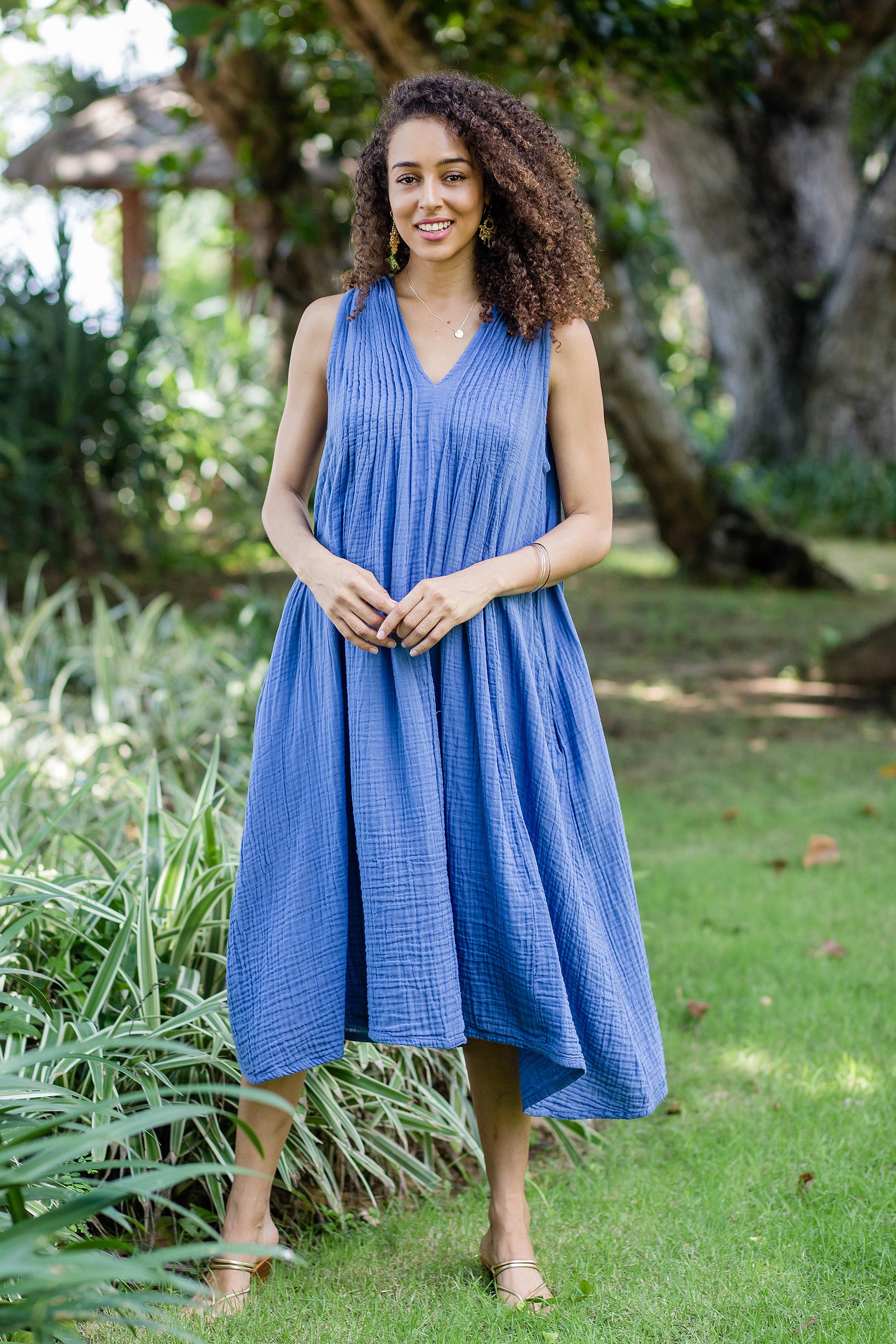 Day Off Sleeveless Cotton A-Line Dress