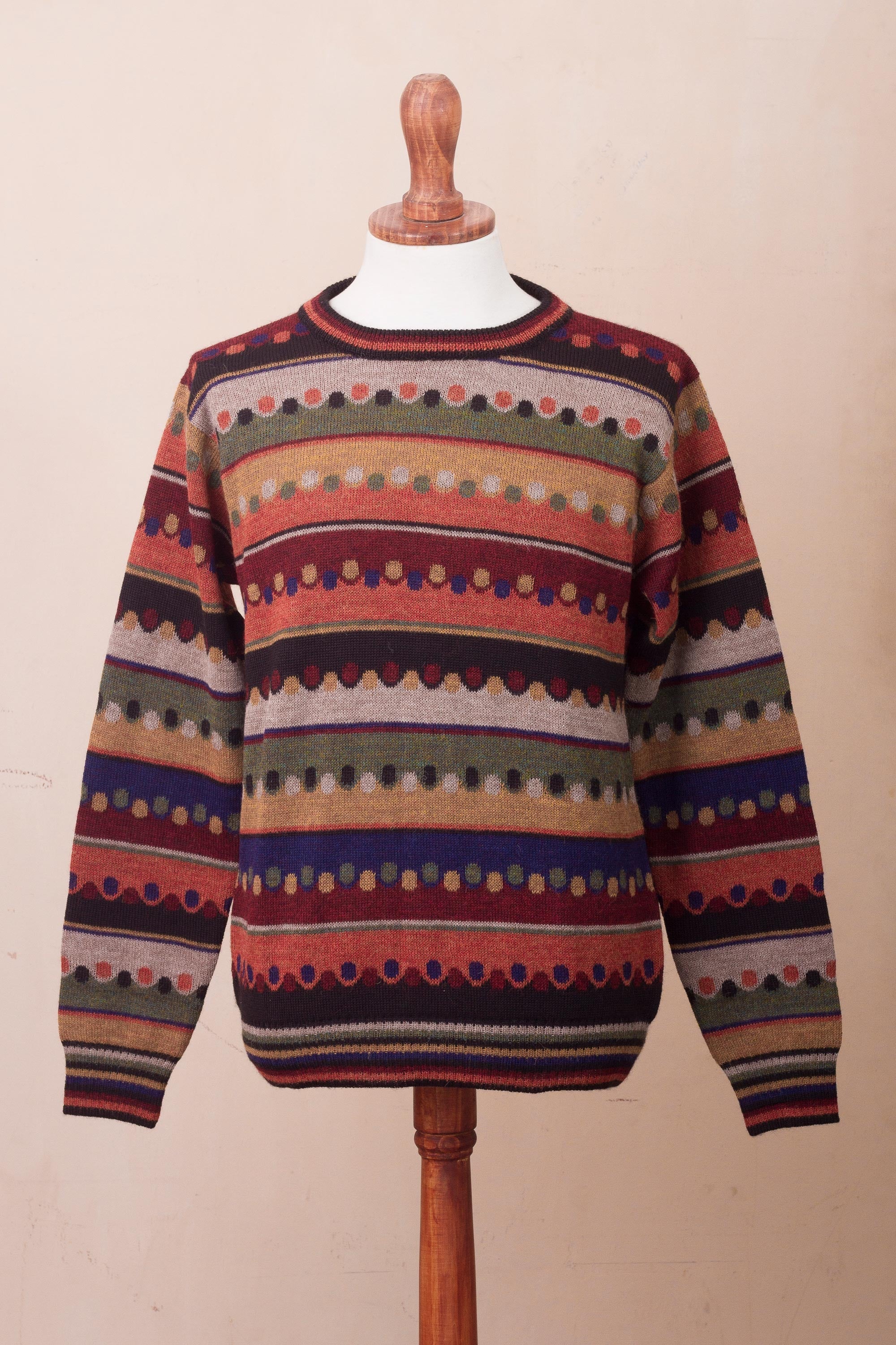 Autumnal Andes Men's Striped 100% Alpaca Pullover Sweater from Peru