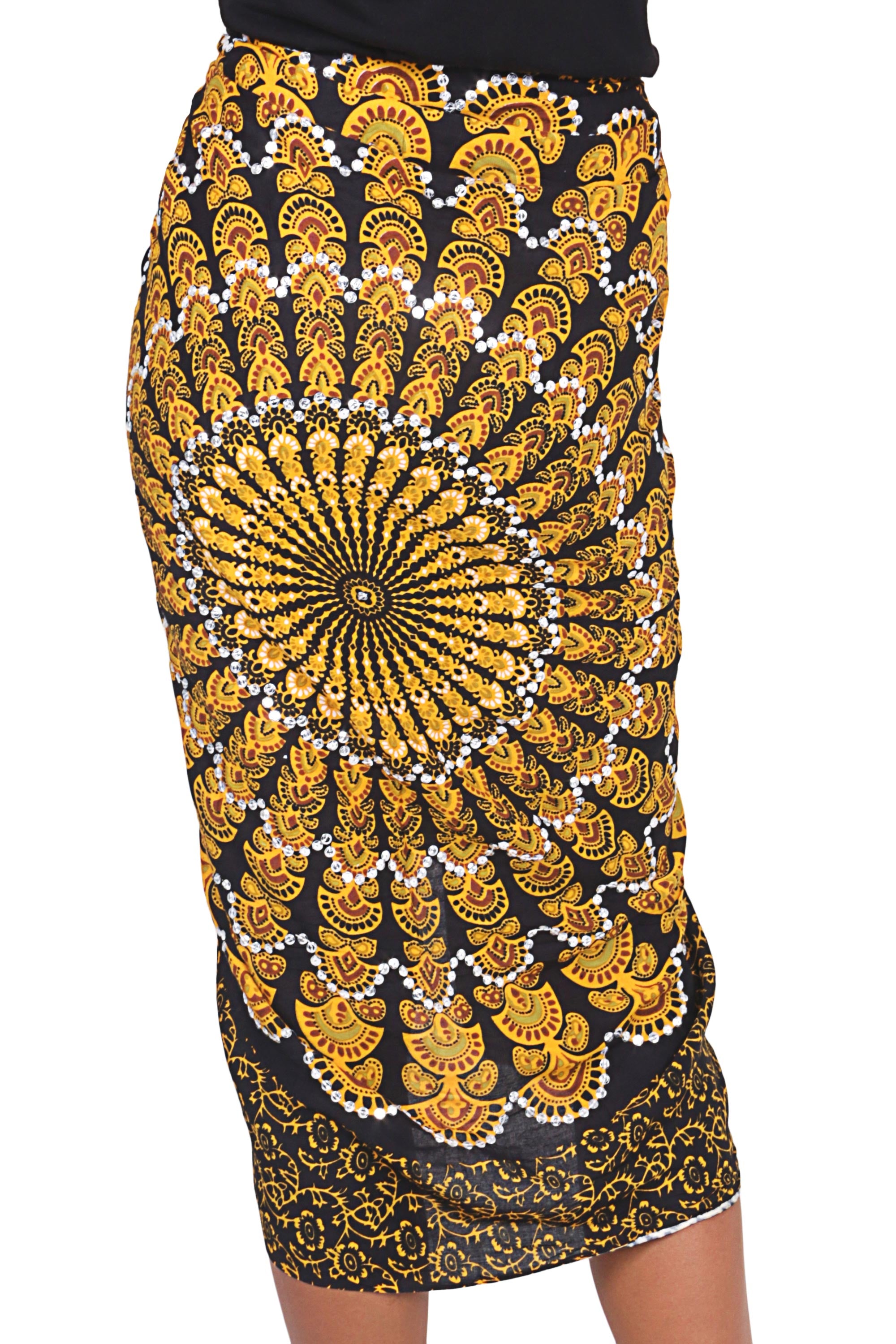 Sun and Sand Deer and Elephant Floral Pattern Sequined Rayon Sarong