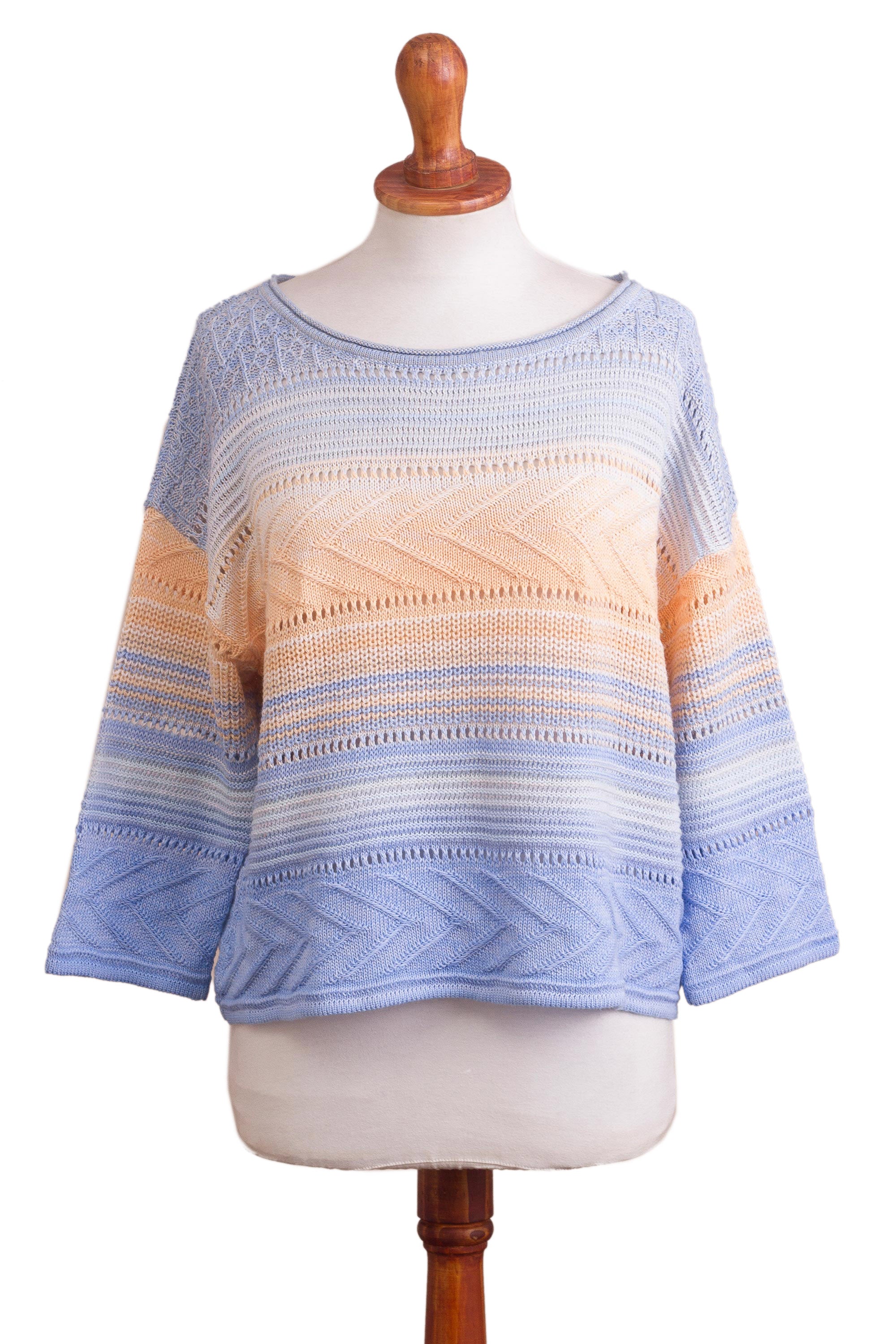 Sunset in Spring Ombre Fade Knit Cotton Blend Pullover Sweater from Peru