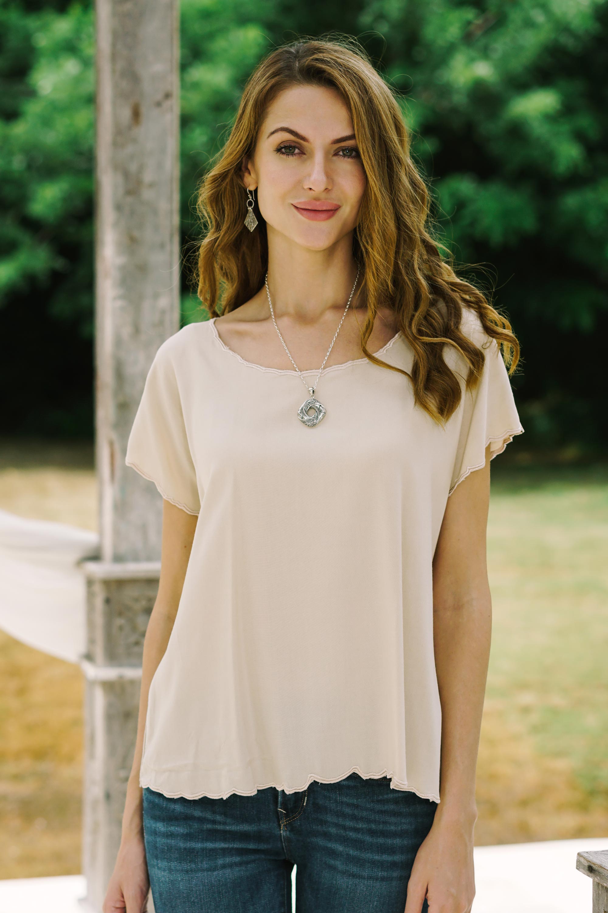 Timeless Tee in Ivory Ivory Short-Sleeved Rayon Blouse