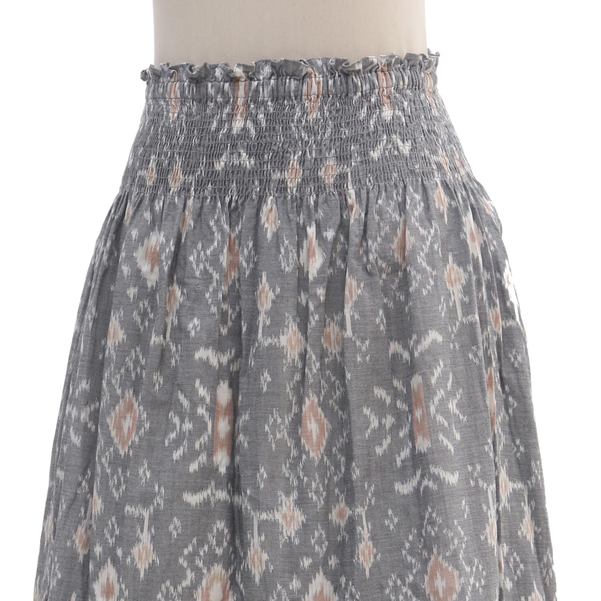 Grey Gardens Hand Woven Cotton Midi Ikat Skirt from Bali