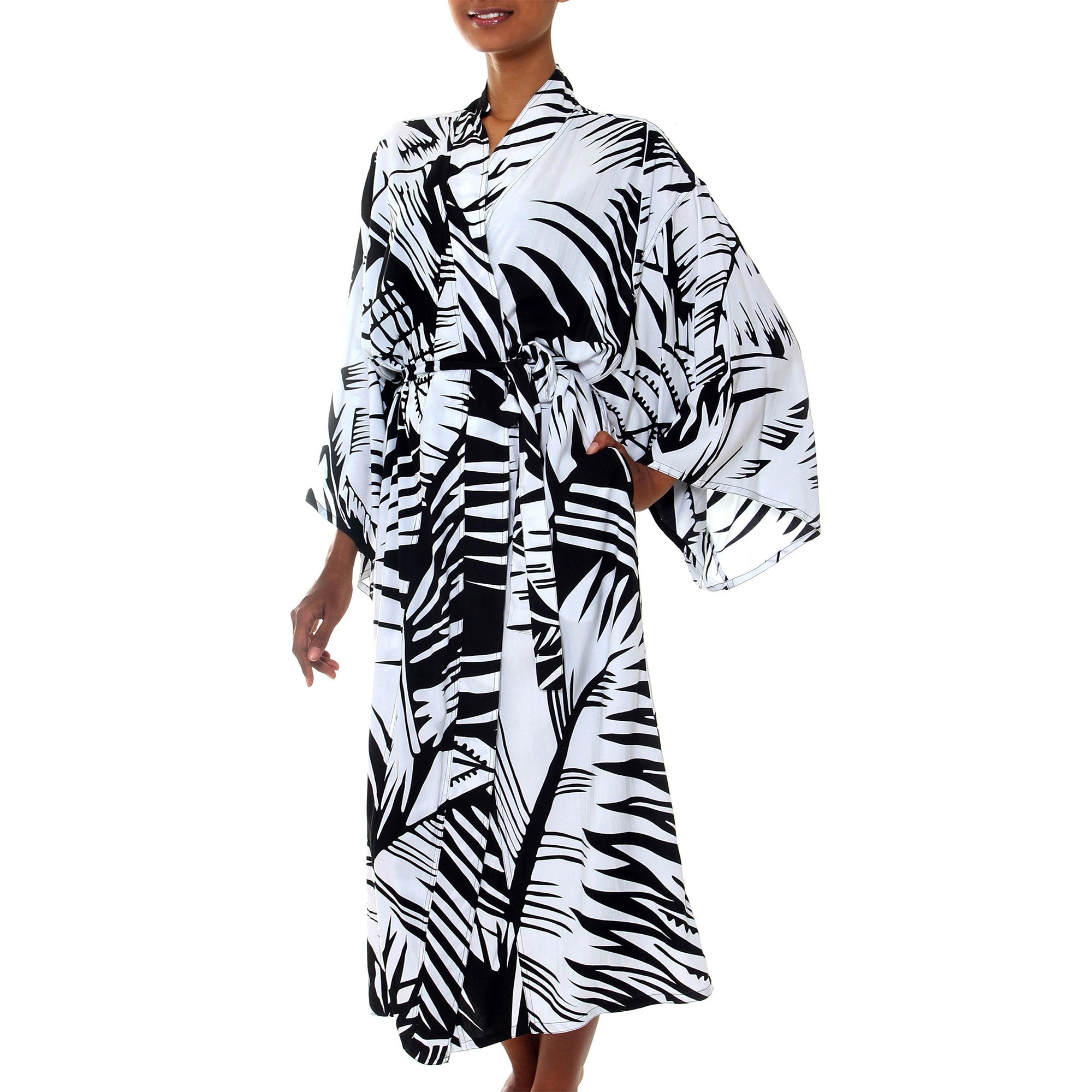 White Tiger Black and White Long Rayon Robe