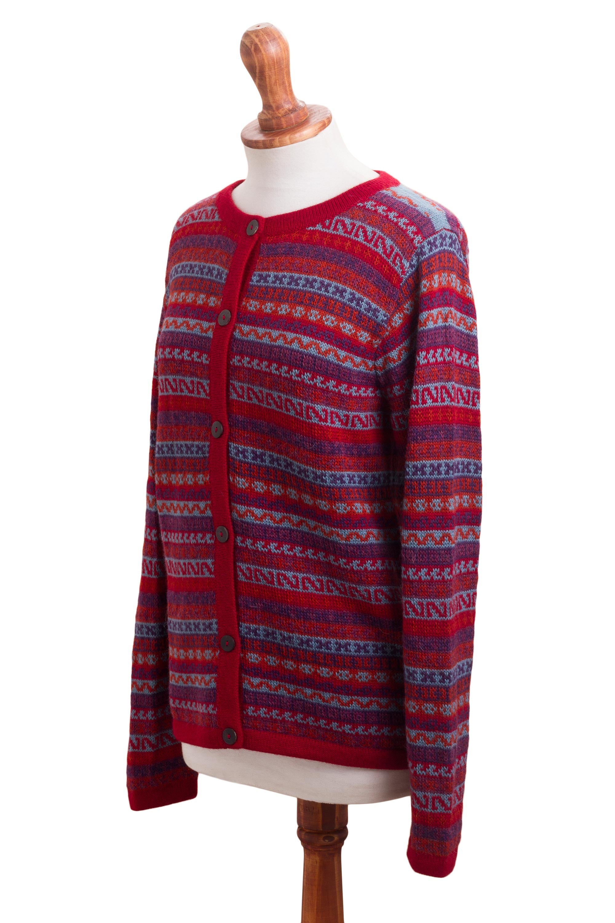 Andean Appeal Striped 100% Alpaca Cardigan Crafted in Peru