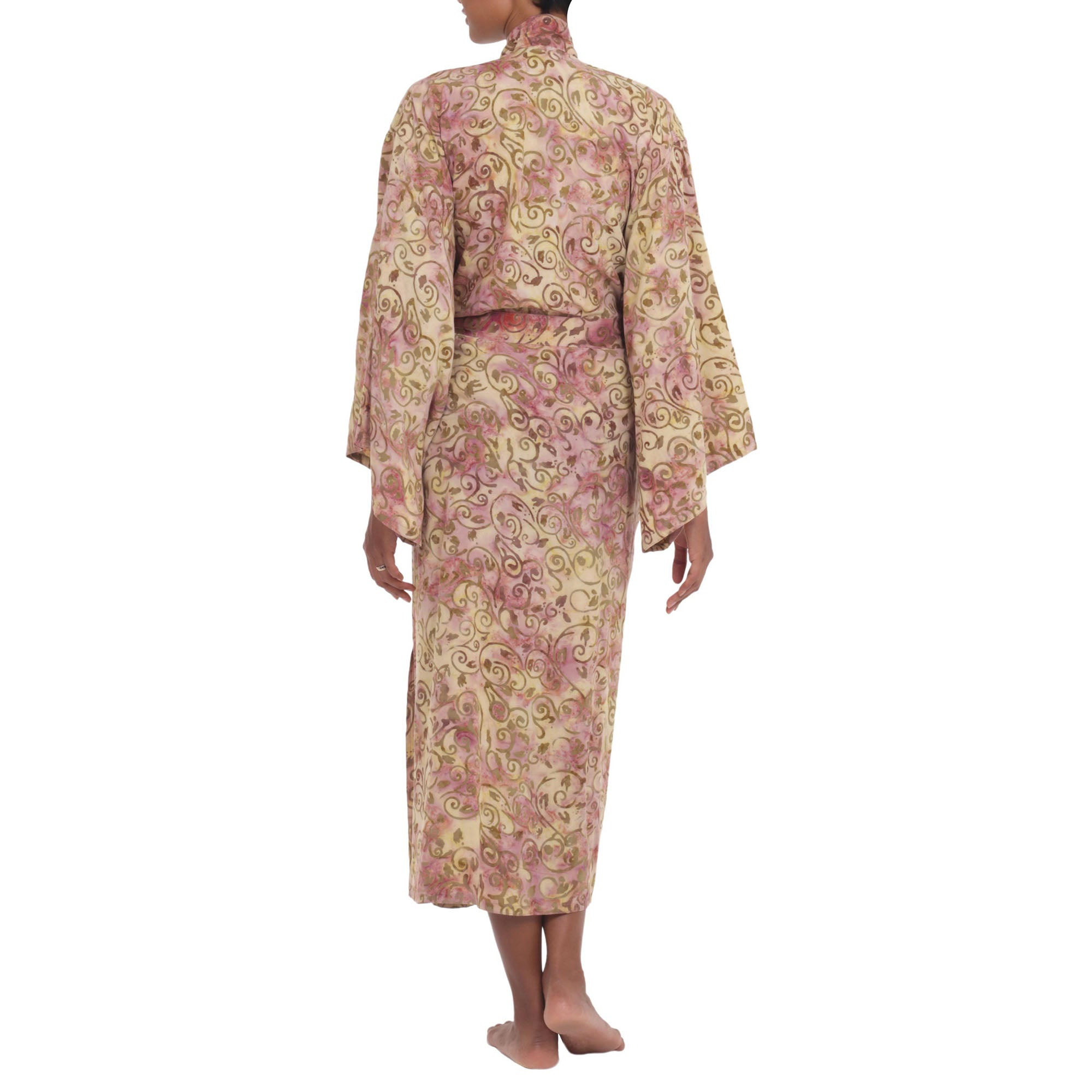 Grand Floral Beige Rayon Batik Robe