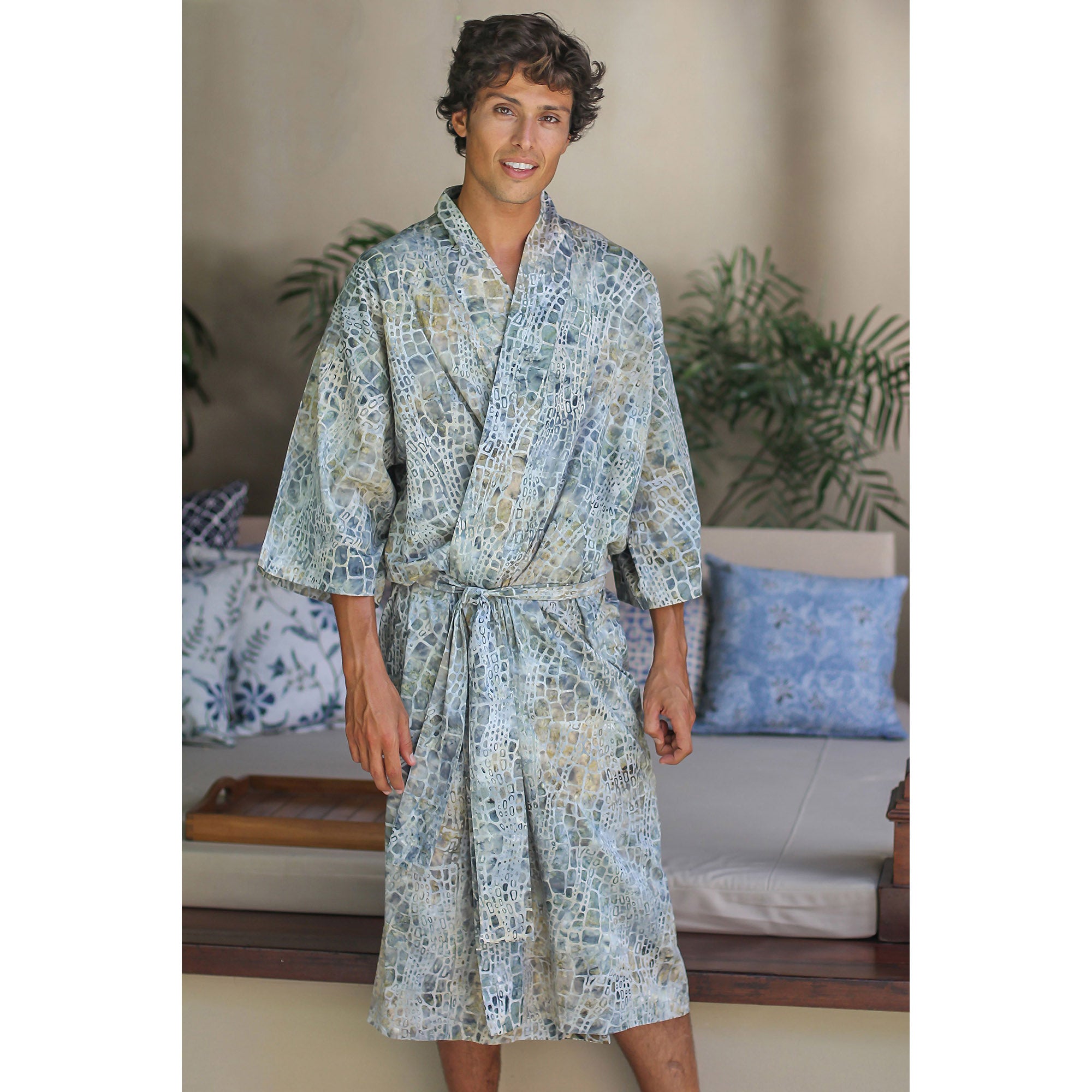 Bull Snake Men's Green Cotton Batik Robe