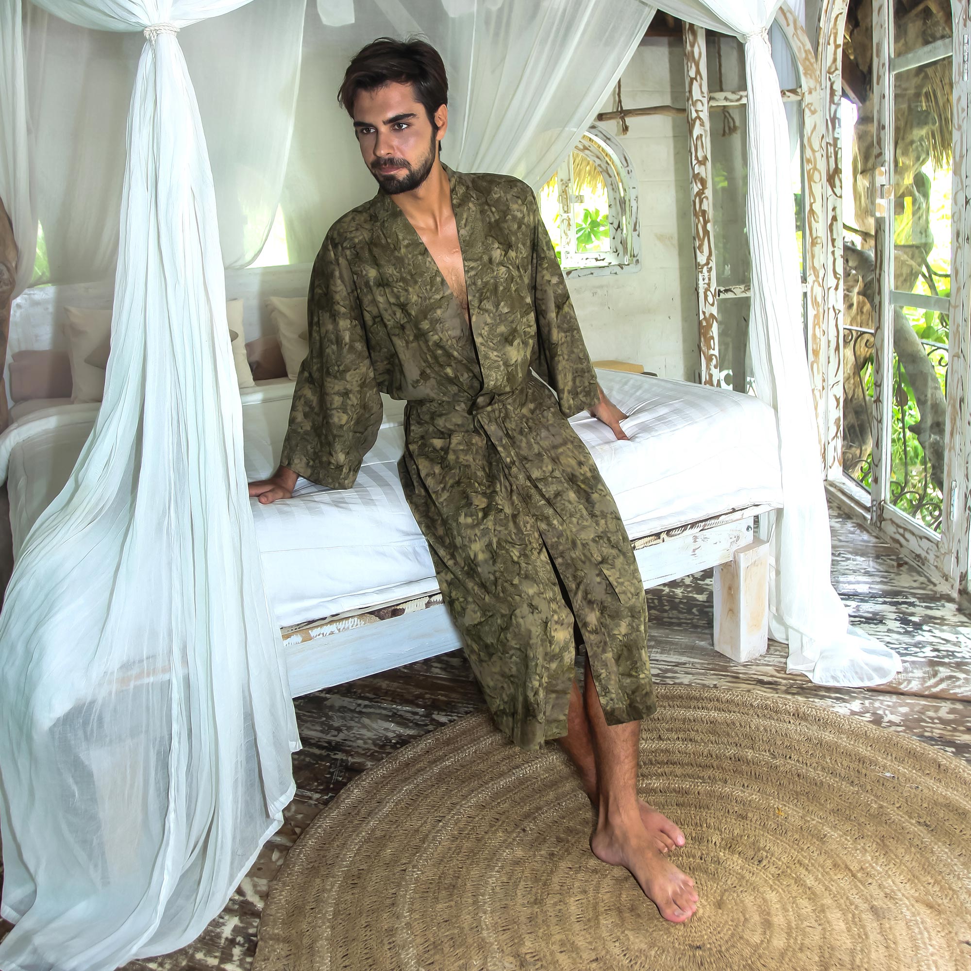 Men's Green Moss Printed Robe