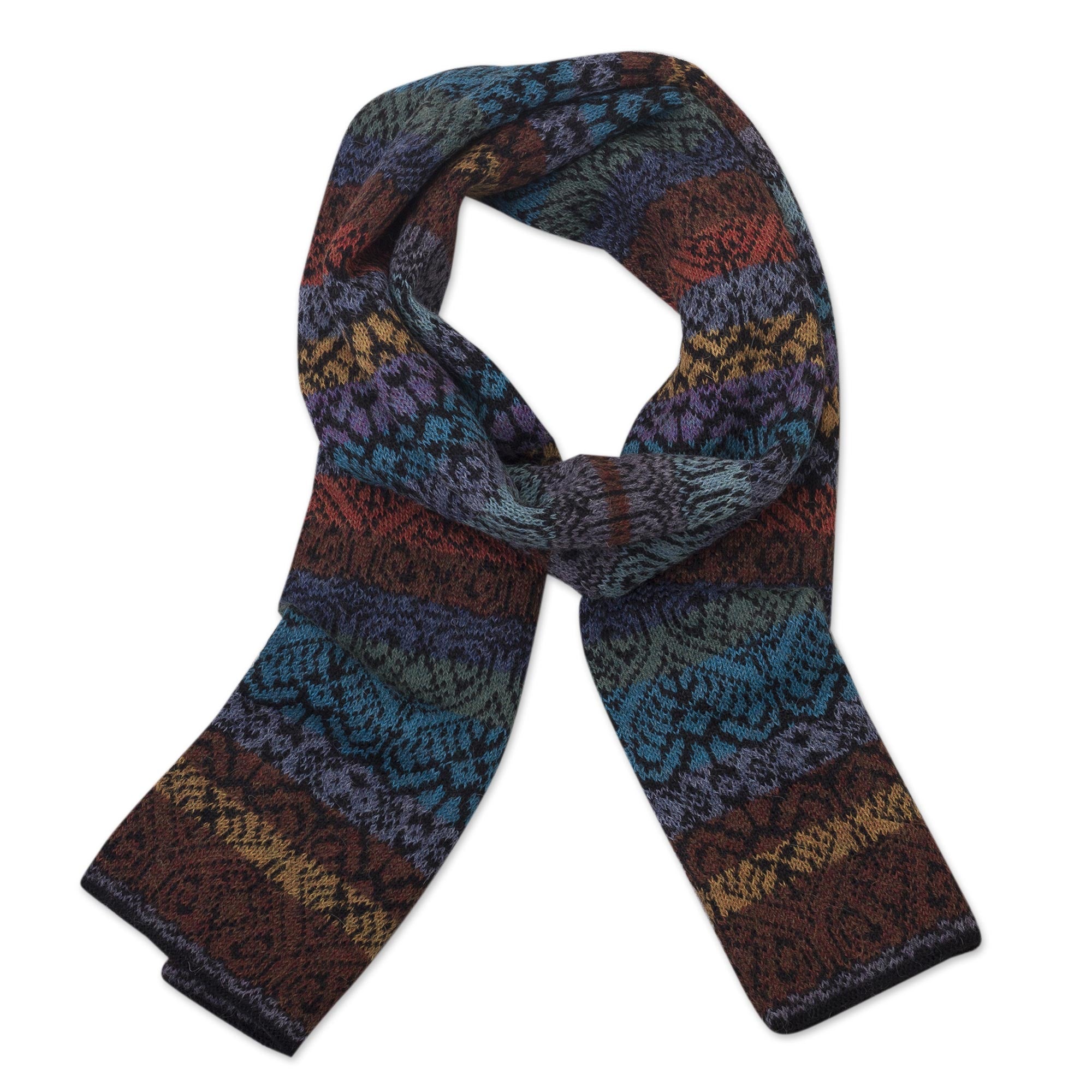 Earth and Sky Muted Multicolor Alpaca Knit Scarf from Peru