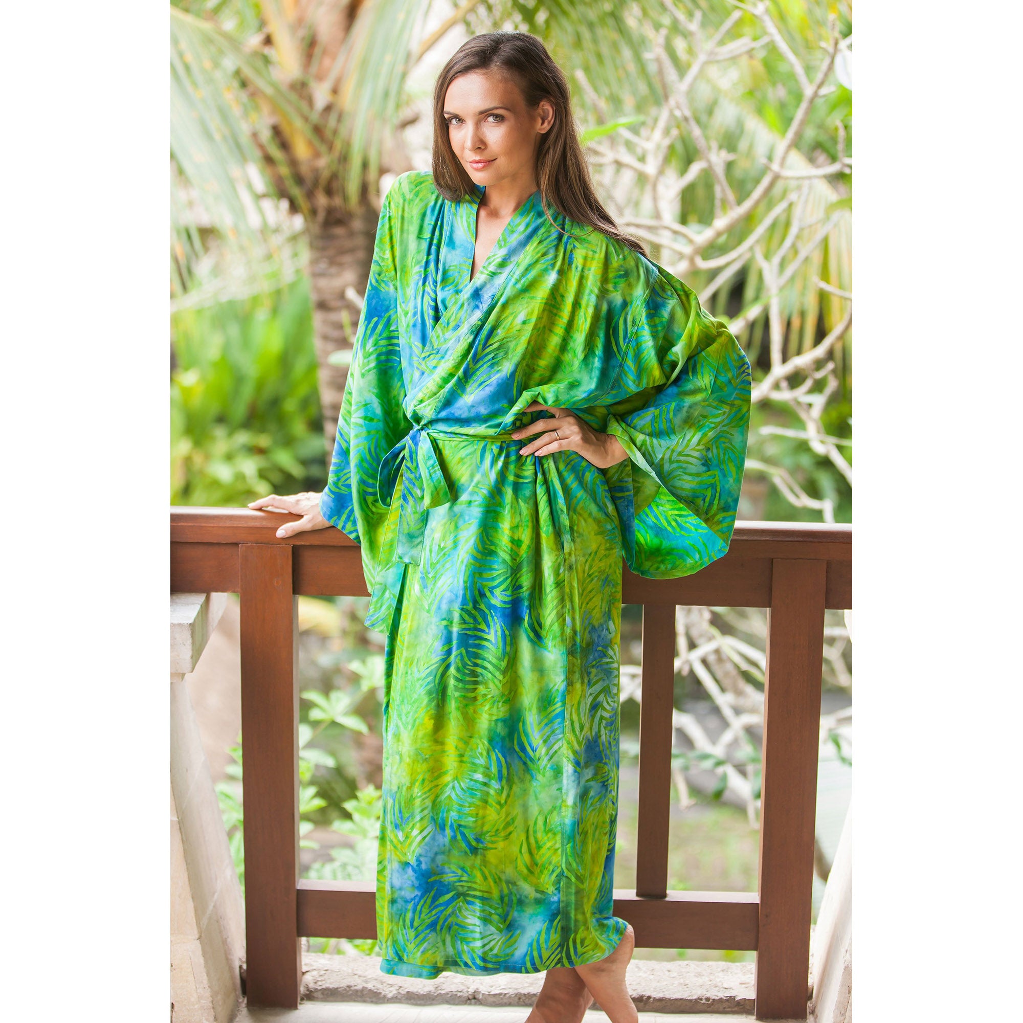 Leafy Haven Rayon Batik Robe