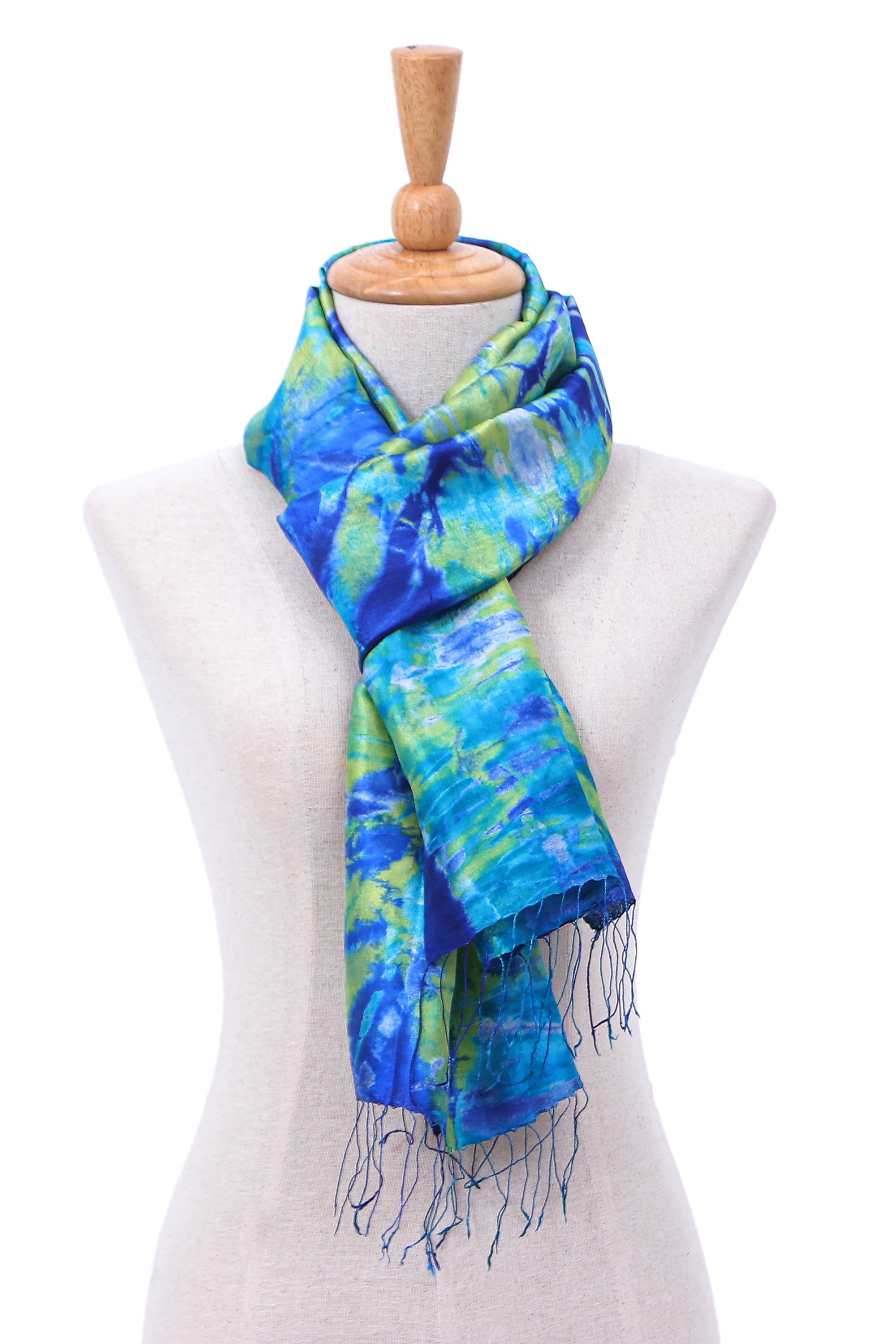 Smiling Sea Fringed Tie-Dyed Silk Scarf