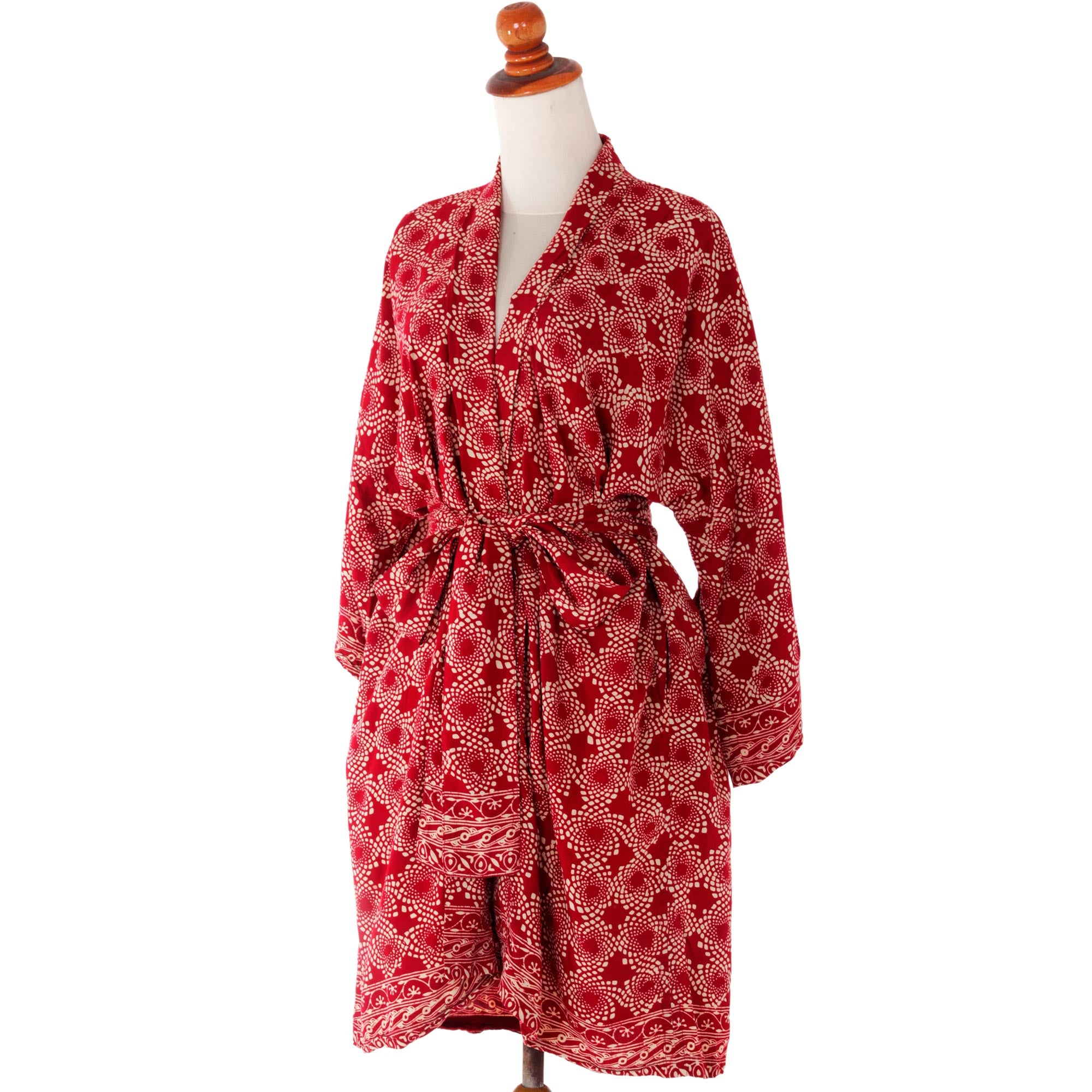 Ruby Red Nebula Balinese Batik Rayon Kimono Jacket