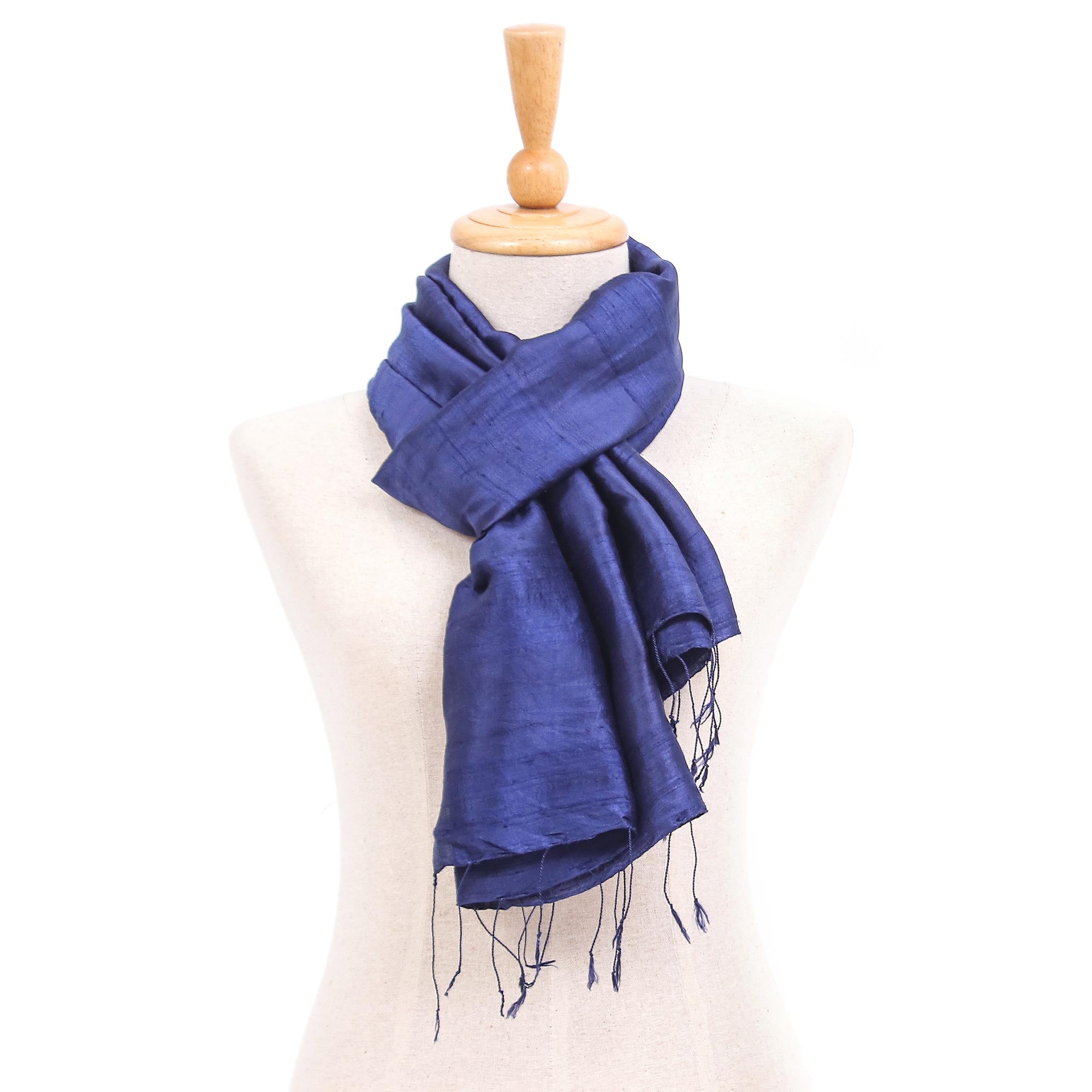 Sapphire Night Hand Woven Blue Thai Silk and Rayon Scarf