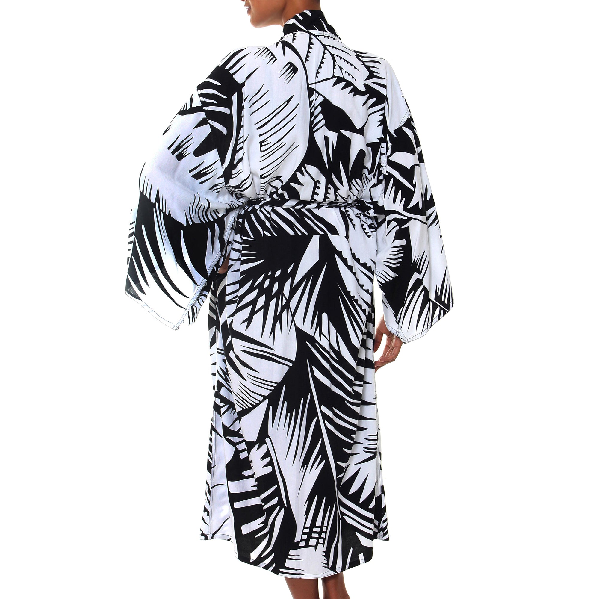 White Tiger Black and White Long Rayon Robe