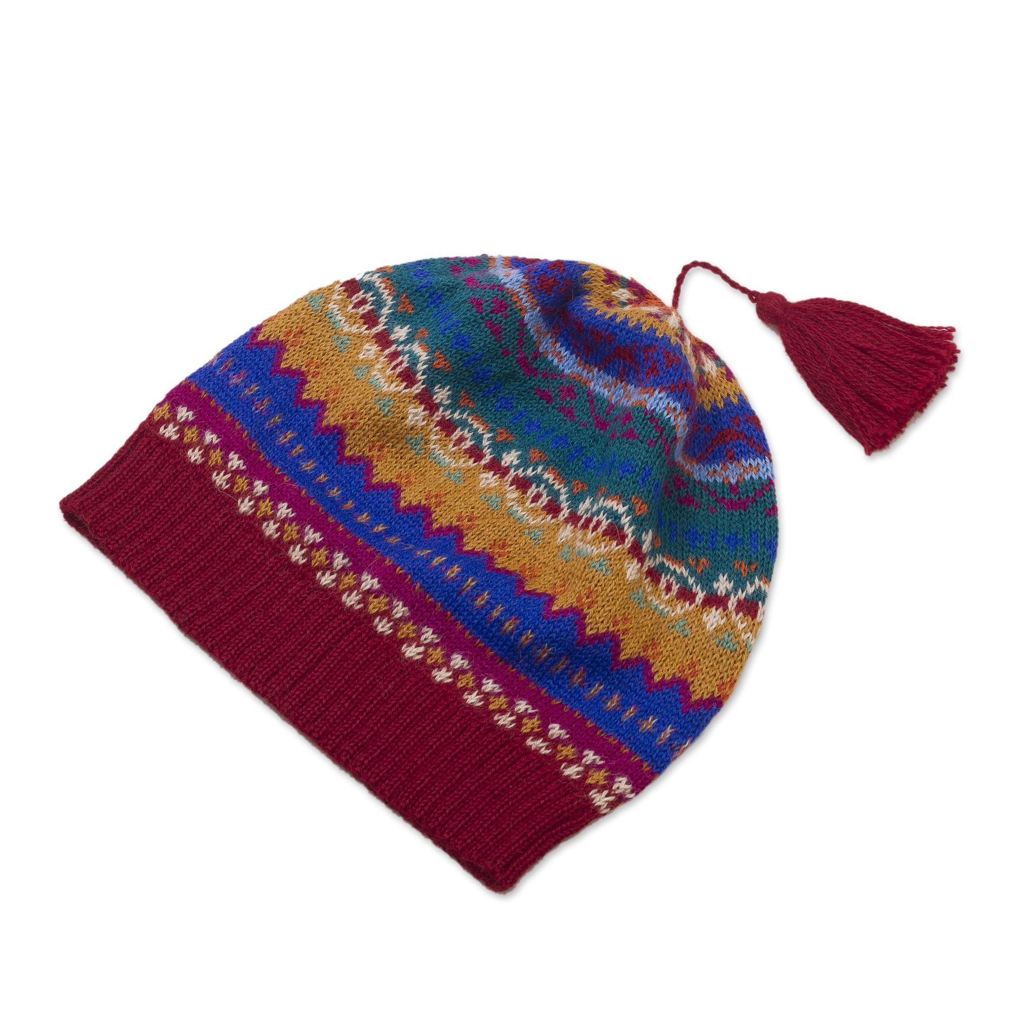 Sierra Rainbow Colorful Patterned Alpaca Knit Hat