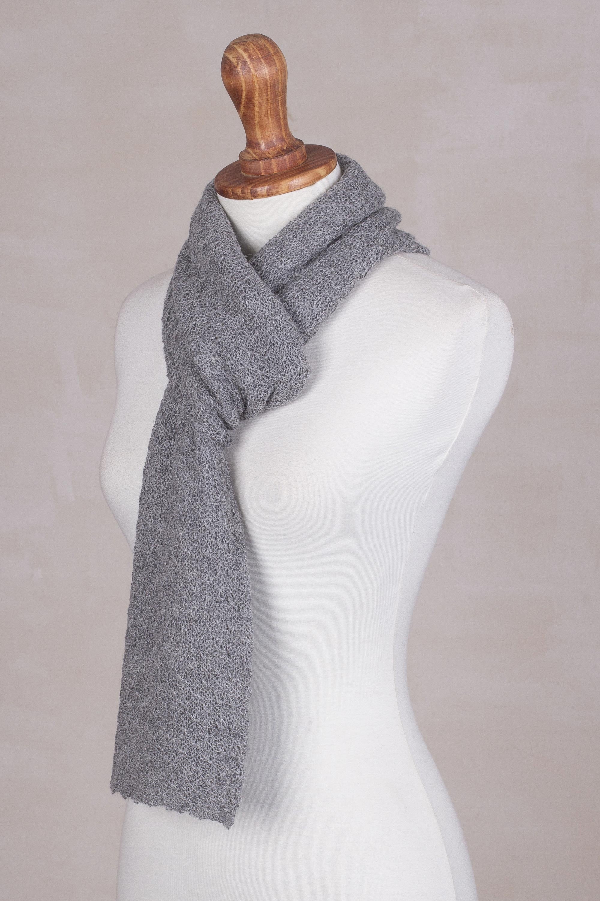 Solid Style in Smoke 100% Baby Alpaca Wrap Scarf in Solid Smoke Grey from Peru