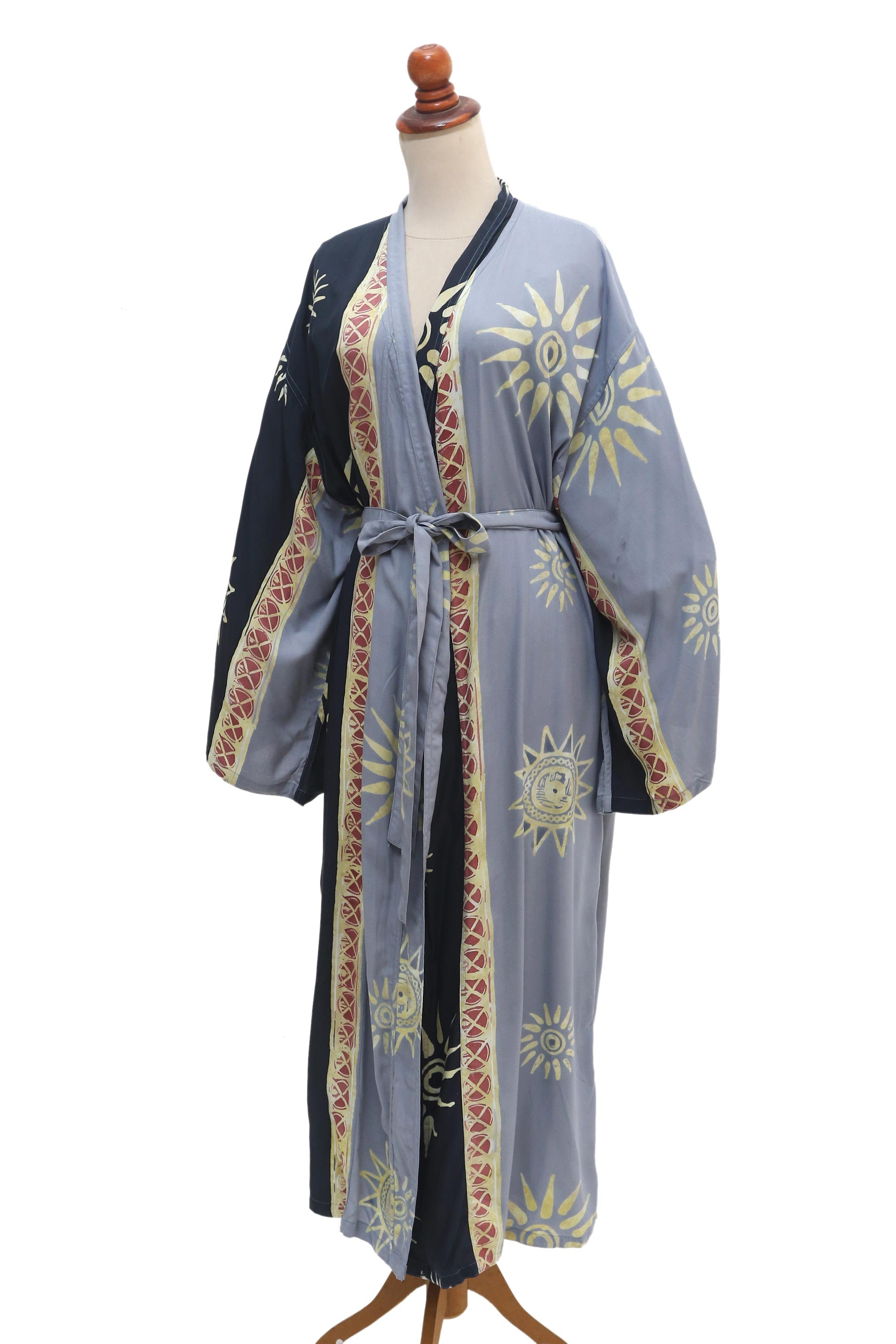 Chakra Burst Belted Batik Rayon Robe from Bali