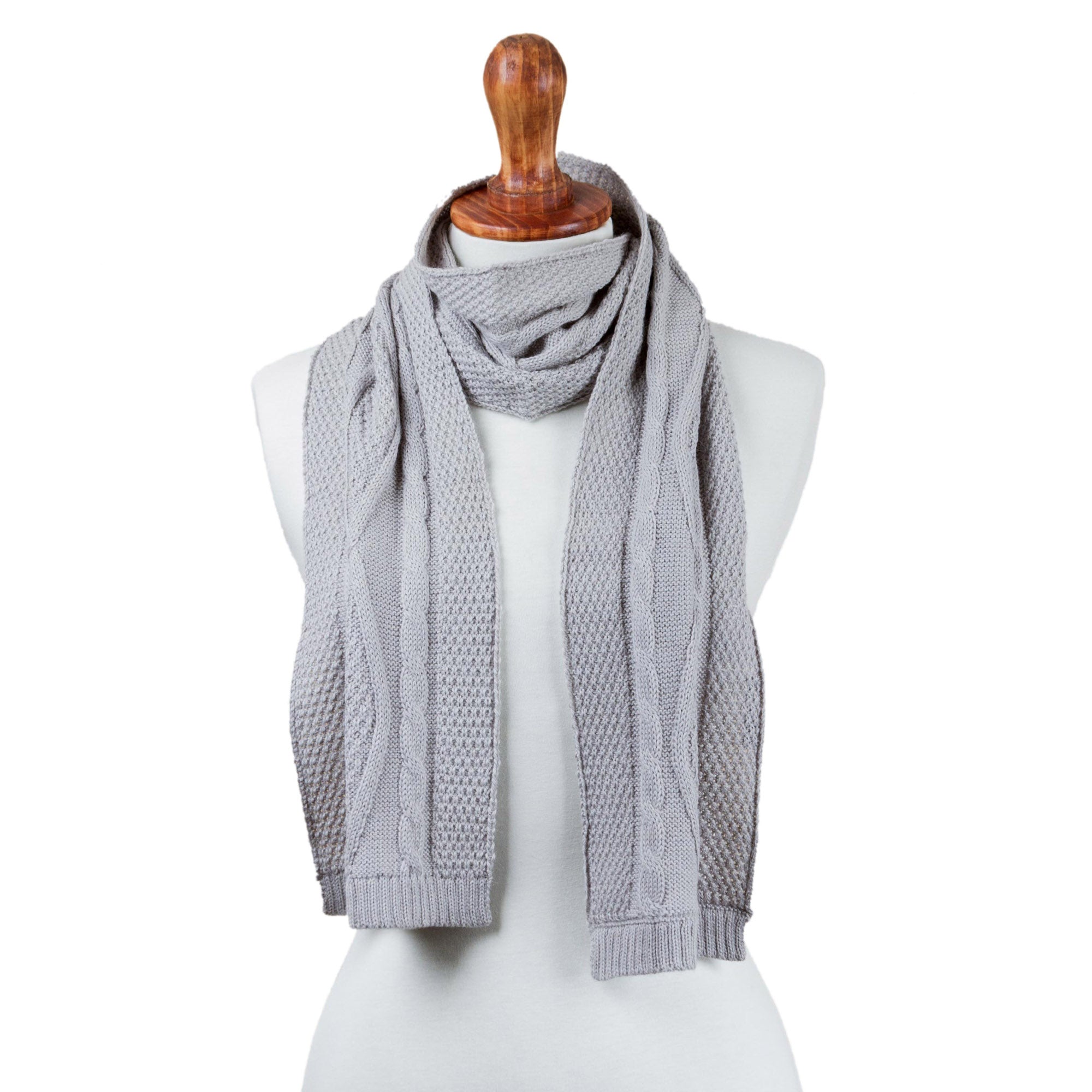 Dove Grey Braid Knitted Unisex Scarf in Dove Grey 100% Alpaca from Peru