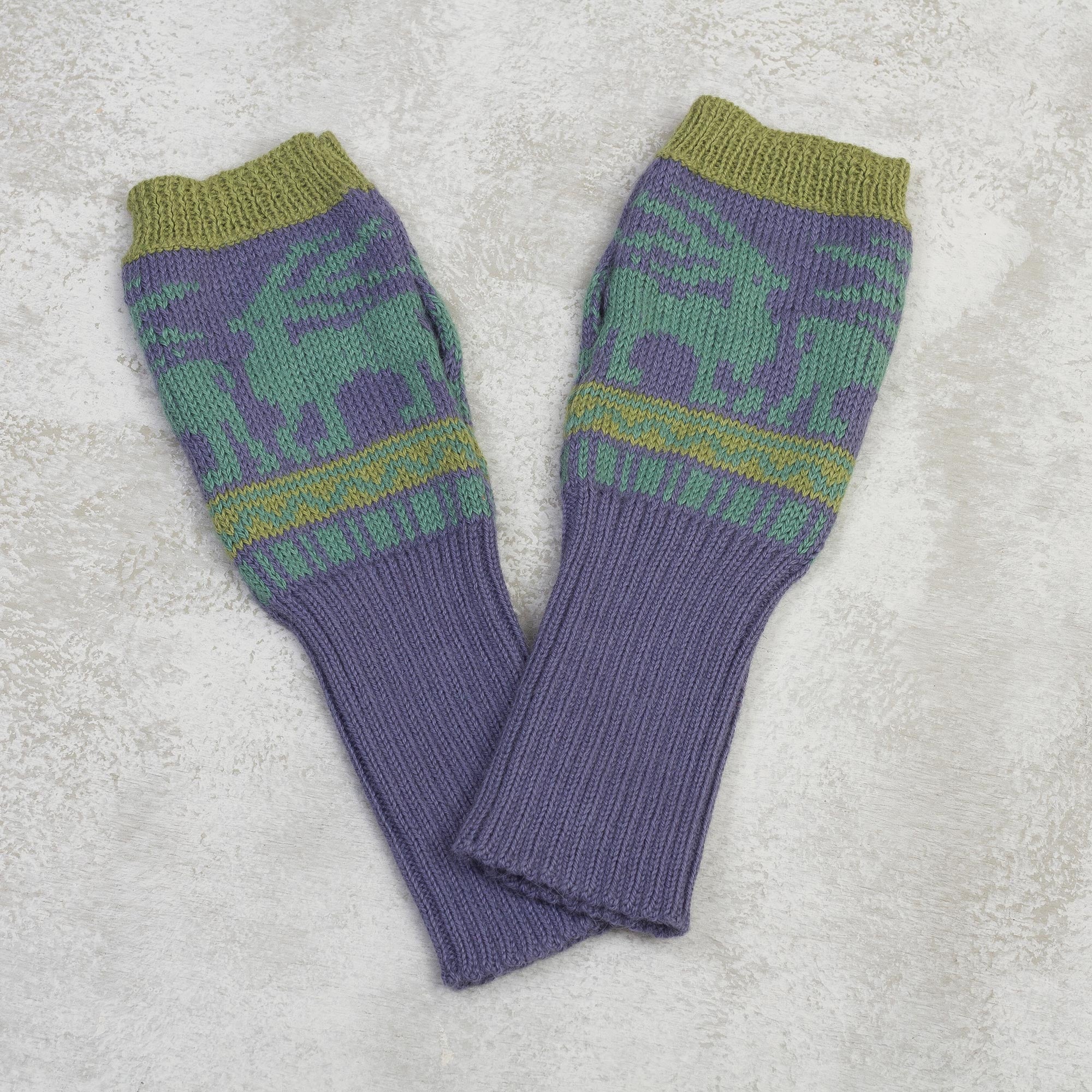 Inca Landscape Blue & Green Alpaca Fingerless Gloves