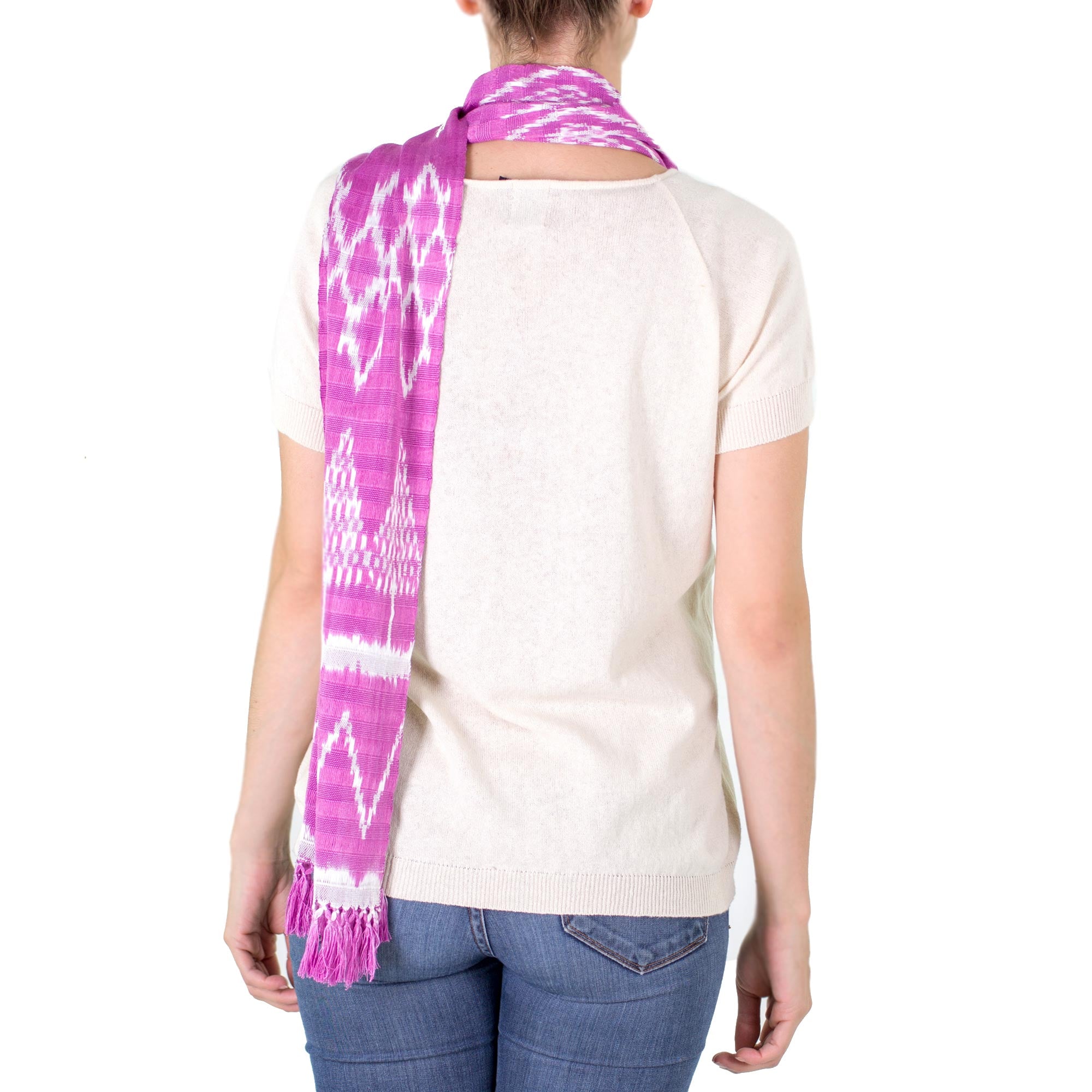 Solola Orchids Light Fuchsia Backstrap Loom Cotton Scarf from Guatemala