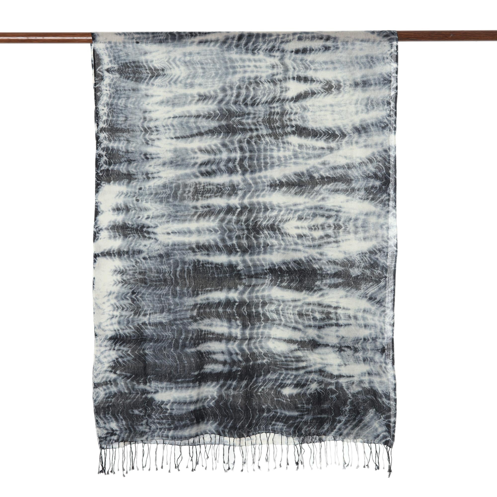 Elegant Shibori 100% Cotton Shibori Shawl in Black and Ivory from India