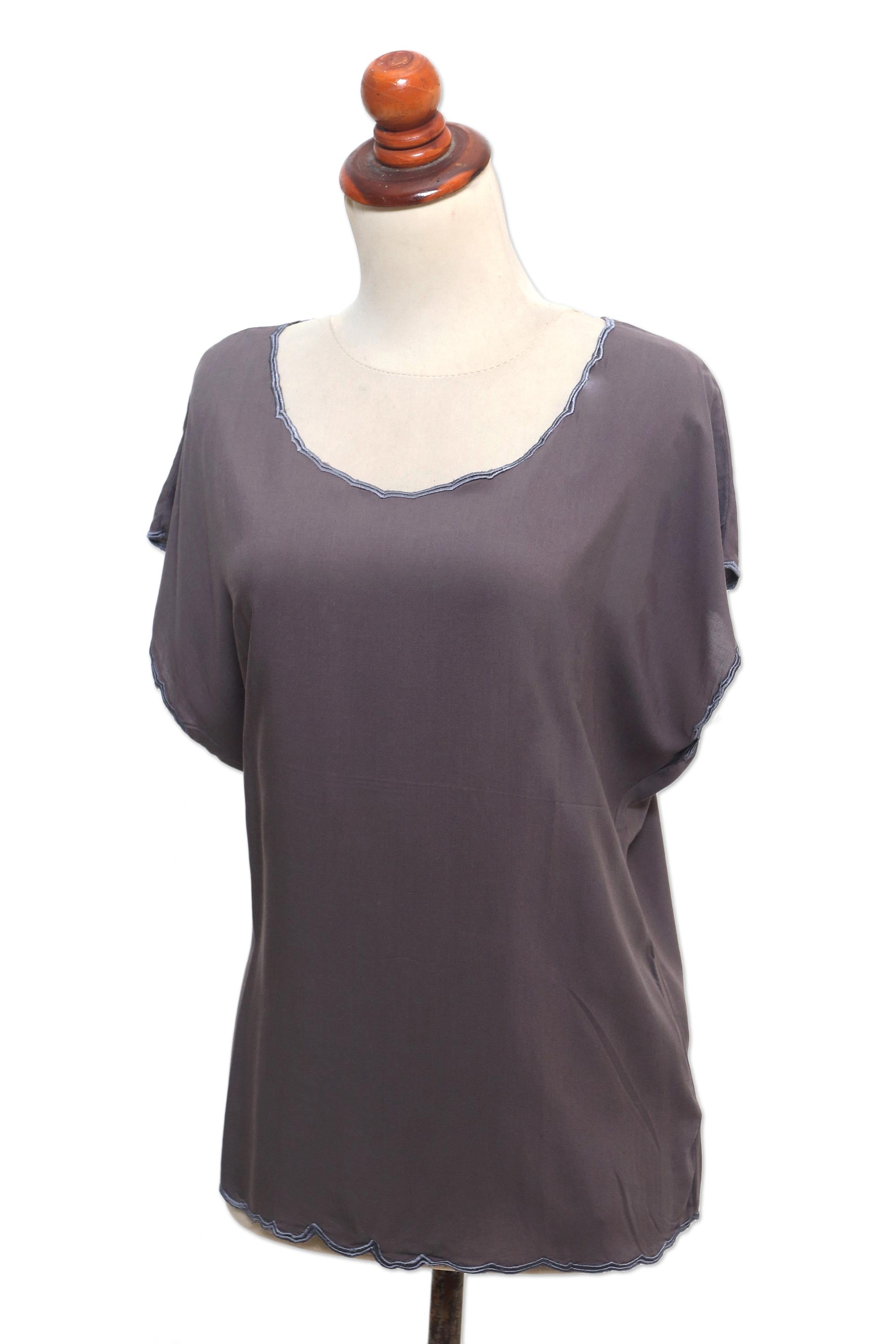 Coffee Date in Grey Grey Short-Sleeved Rayon Blouse