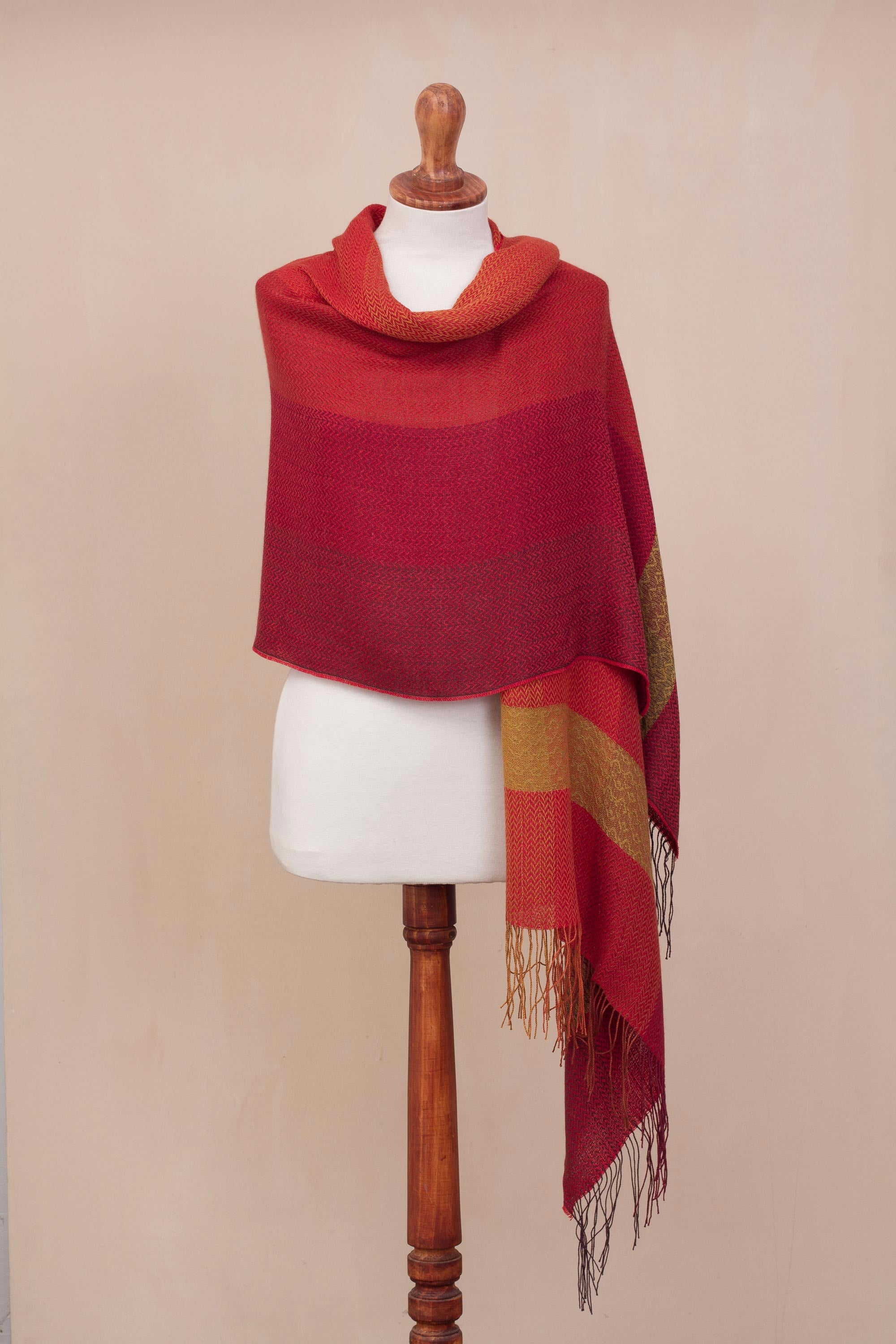 Sunset Celebration Hand Woven Striped Alpaca Blend Shawl from Peru