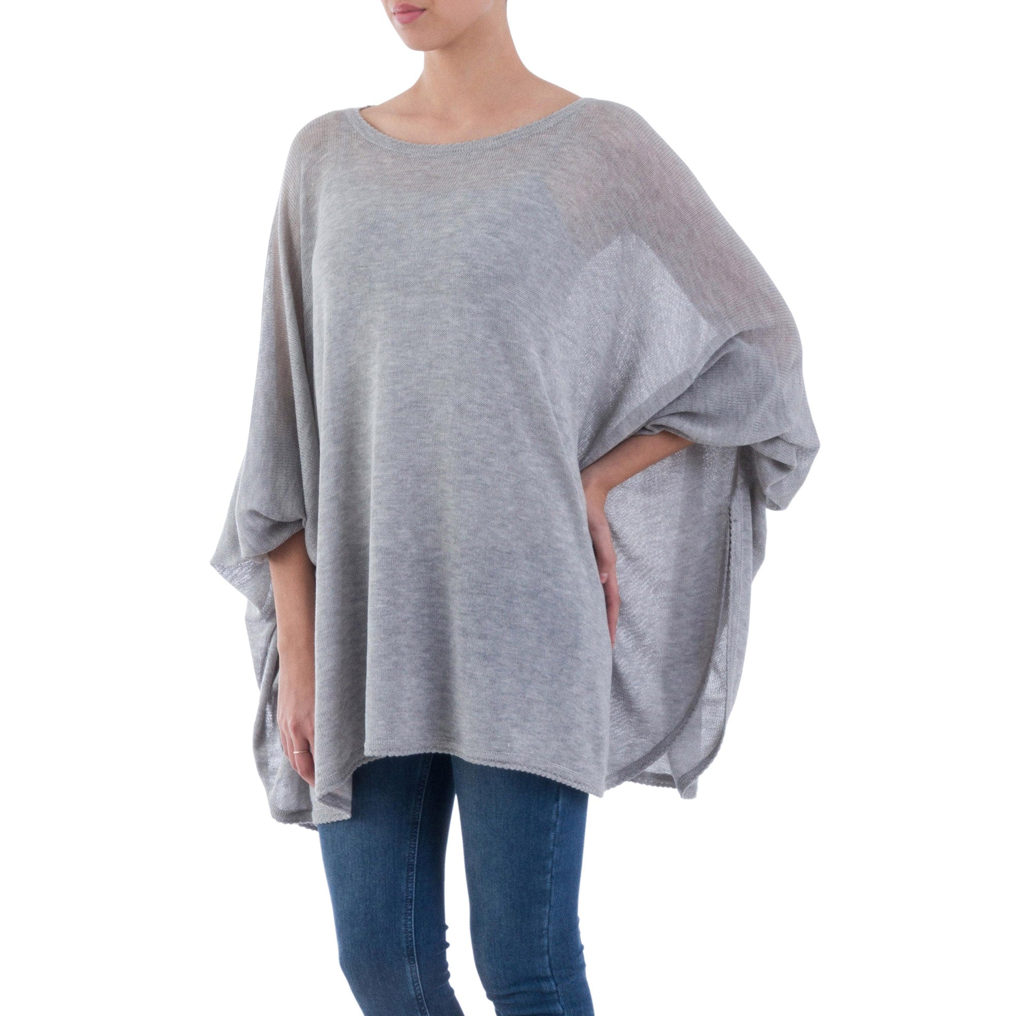 Mountain Breeze Grey Knit Bohemian Drape Sweater