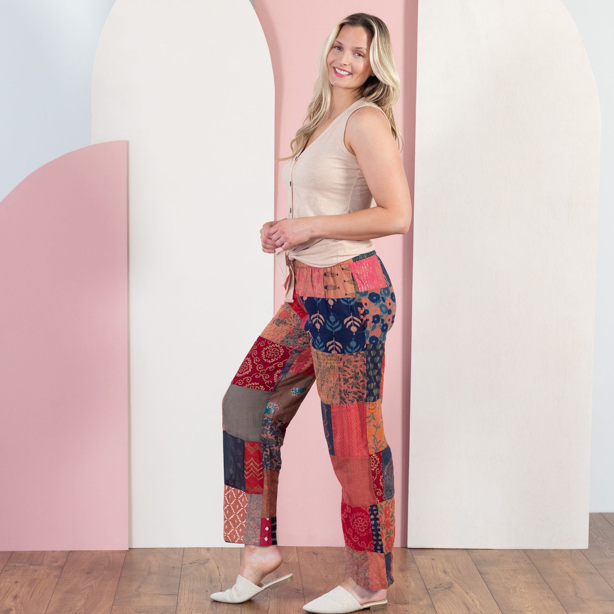 Wide-Leg Patchwork Pants