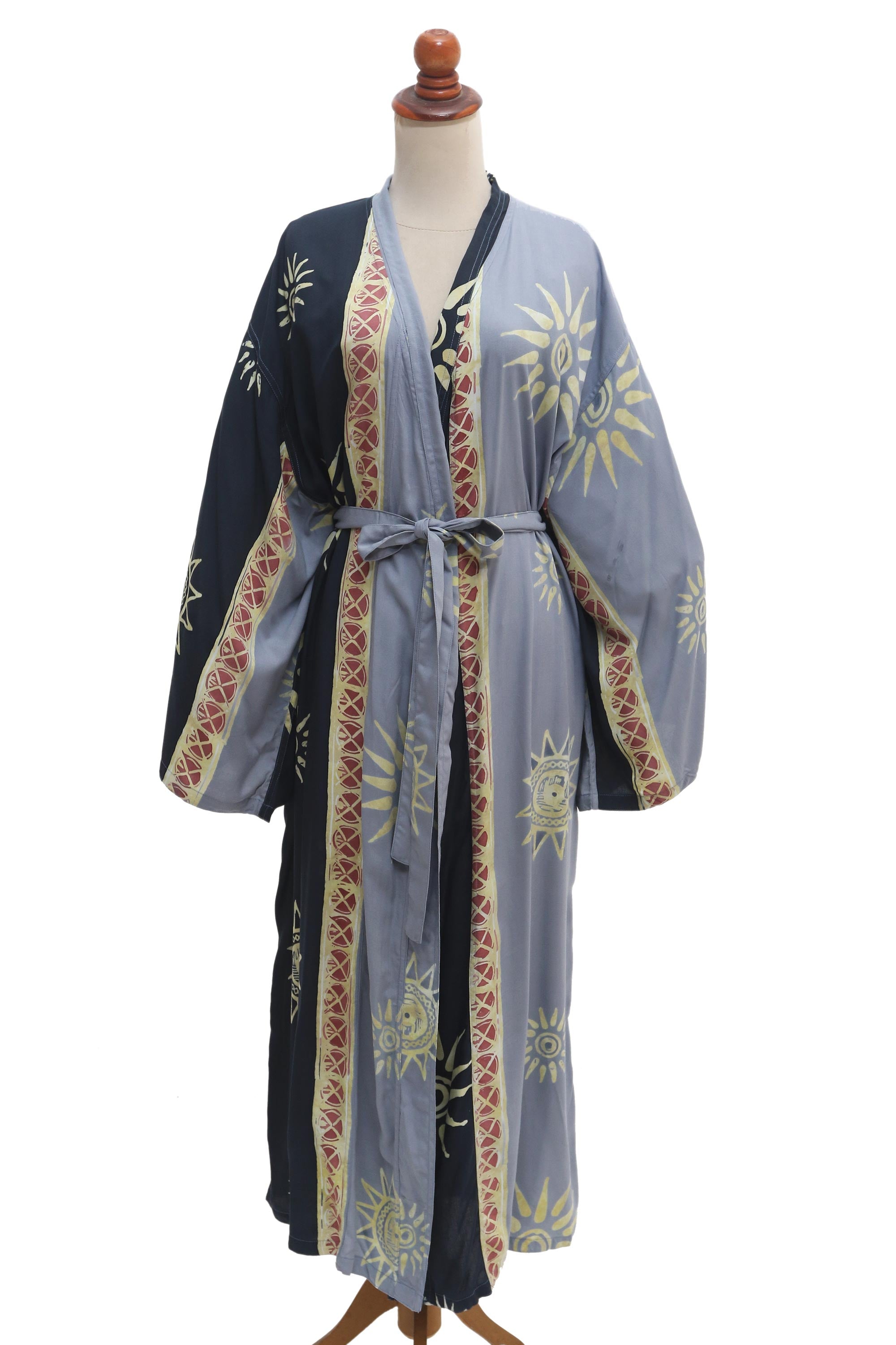 Chakra Burst Belted Batik Rayon Robe from Bali